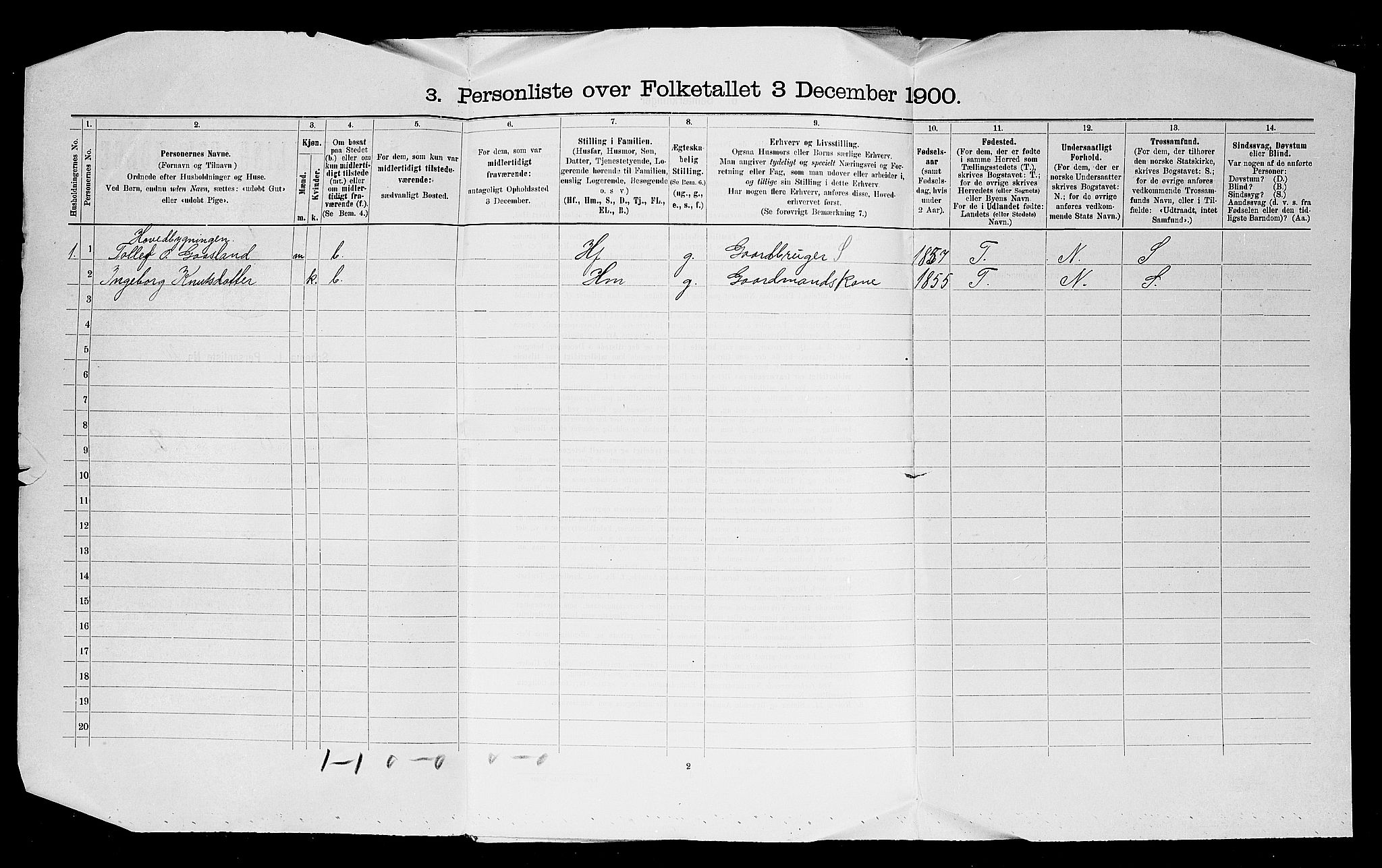 SAST, 1900 census for Bjerkreim, 1900, p. 26