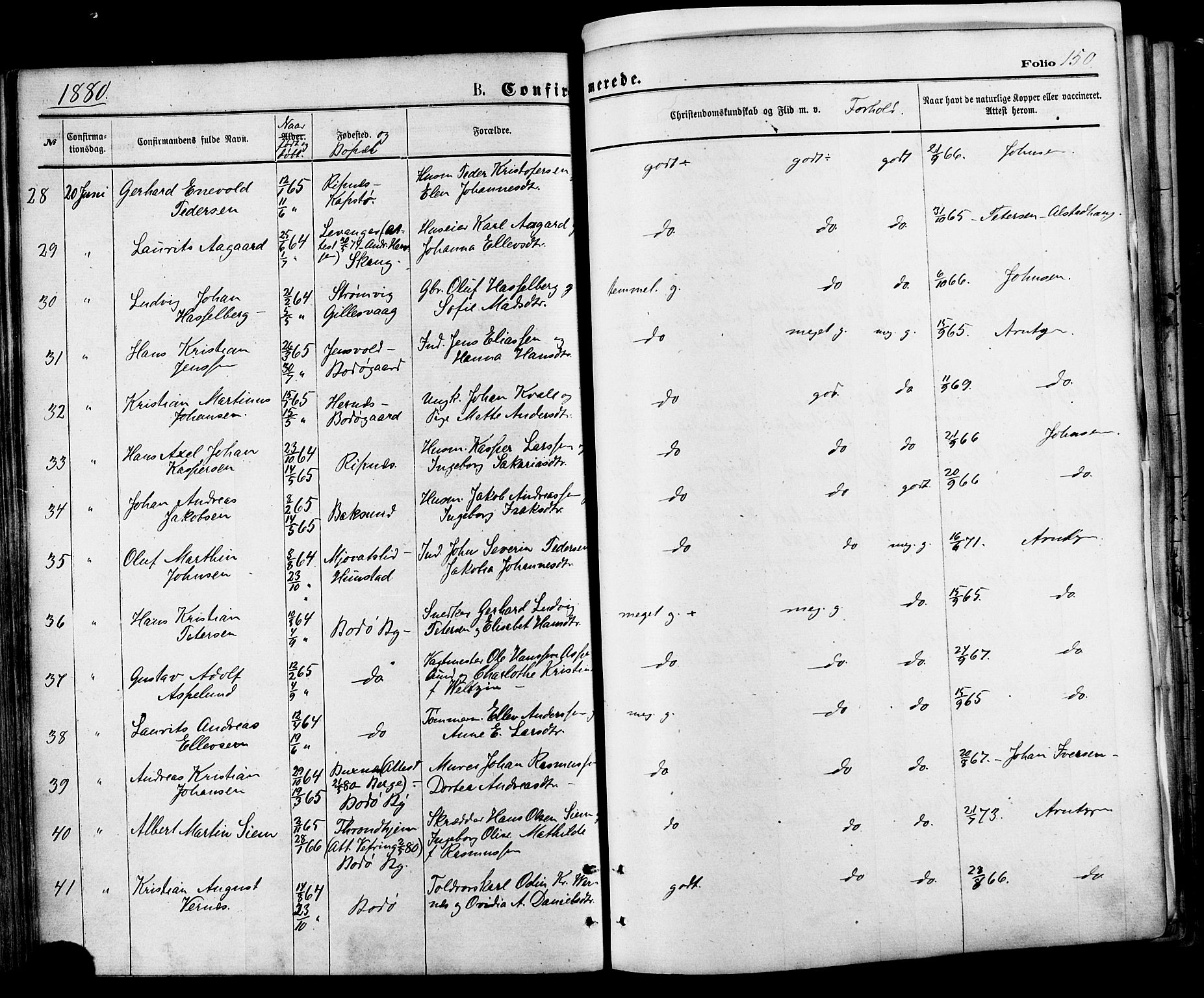 Ministerialprotokoller, klokkerbøker og fødselsregistre - Nordland, AV/SAT-A-1459/801/L0009: Parish register (official) no. 801A09, 1876-1883, p. 150