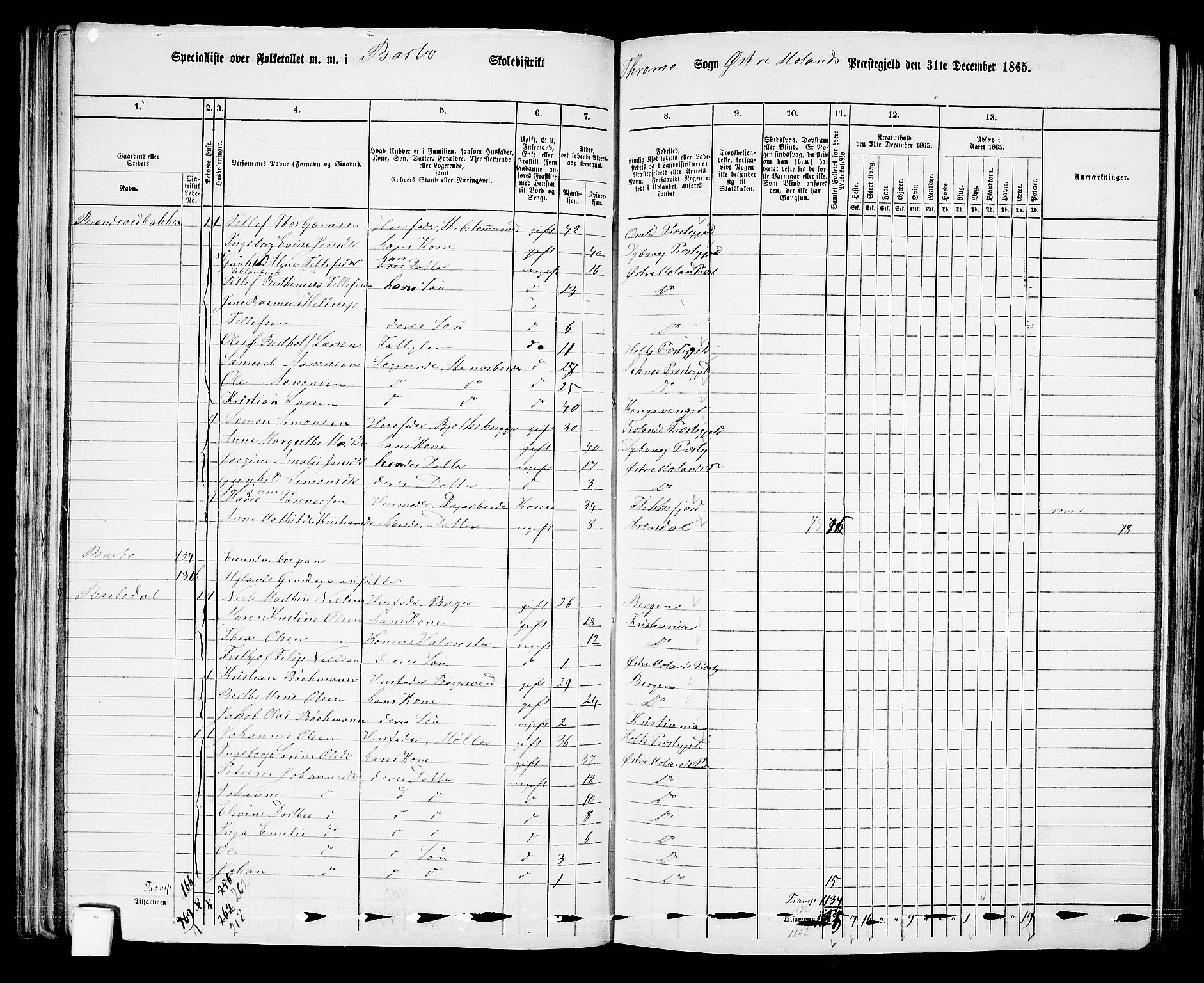 RA, 1865 census for Austre Moland, 1865, p. 100