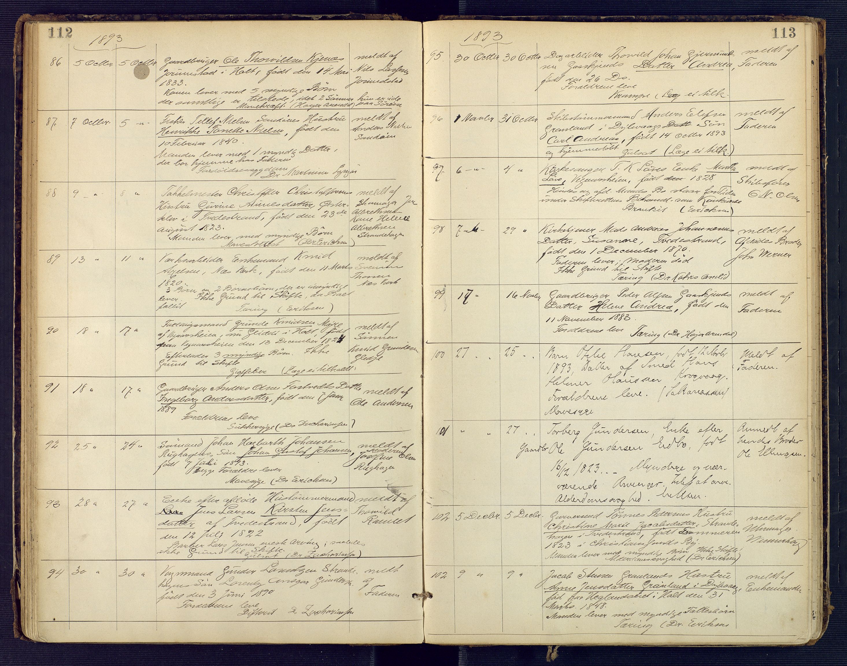 Holt sorenskriveri, AV/SAK-1221-0002/H/Ha/L0002: Dødsfallsprotokoll nr. 3, 1882-1902, p. 112-113