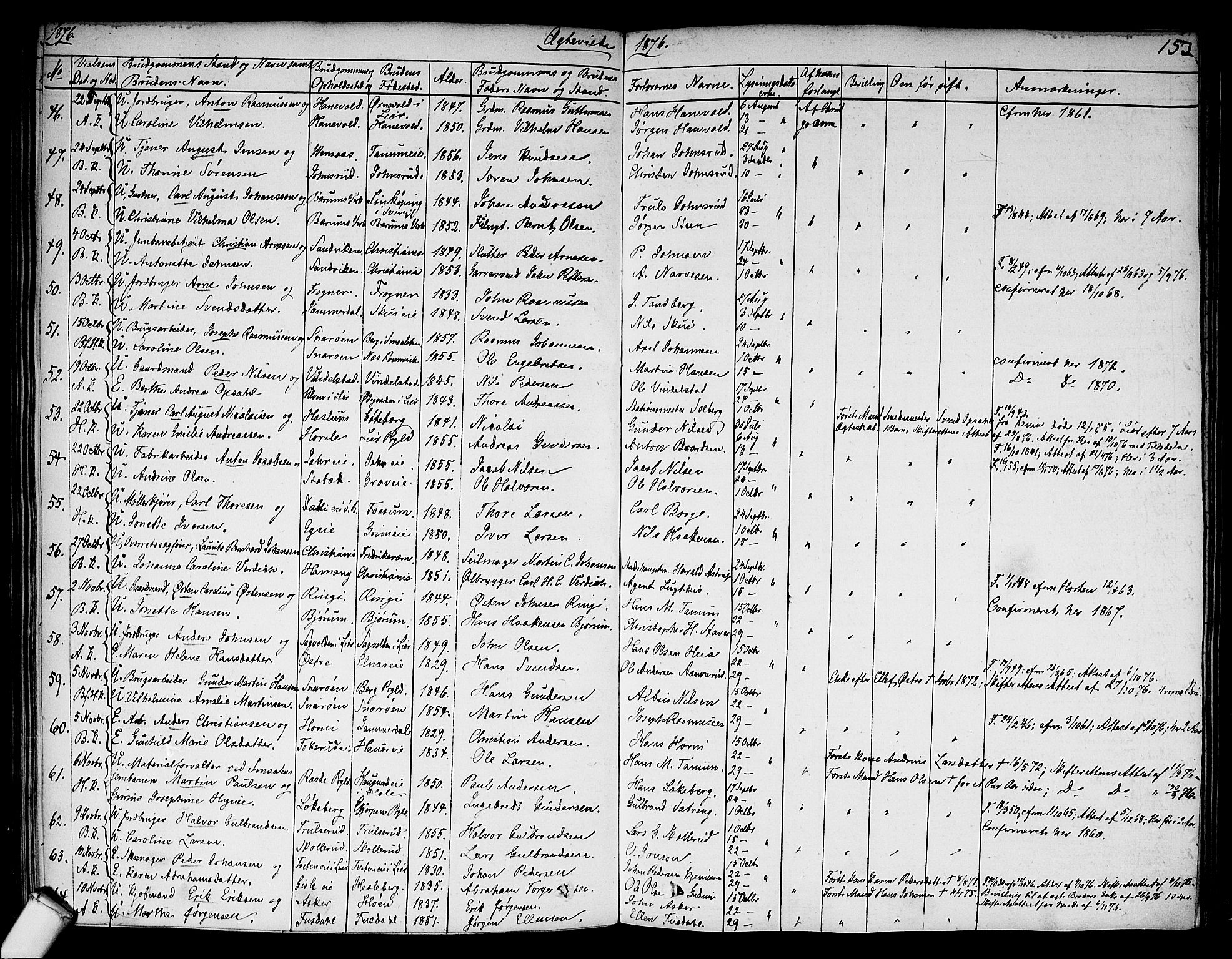 Asker prestekontor Kirkebøker, SAO/A-10256a/F/Fa/L0010: Parish register (official) no. I 10, 1825-1878, p. 153