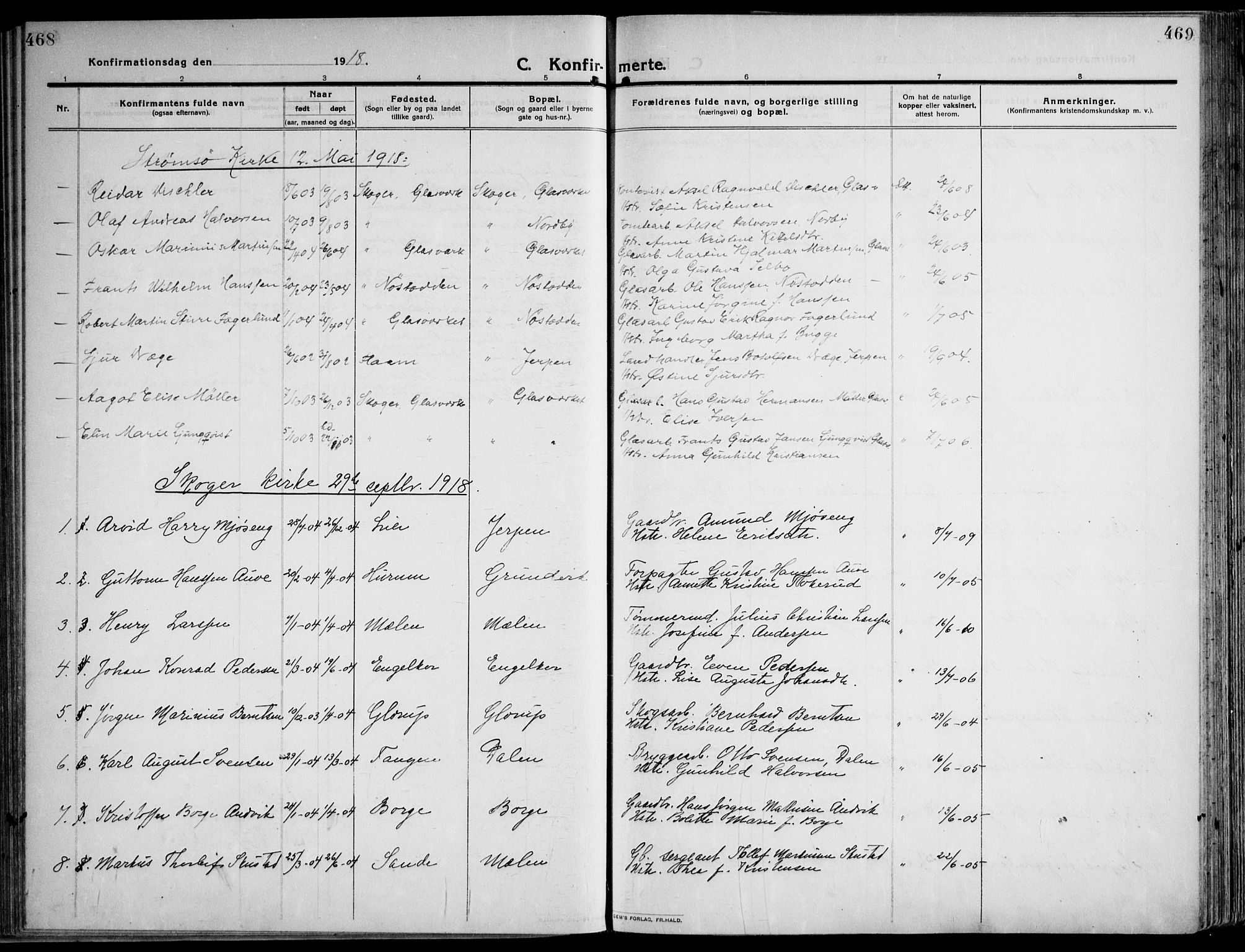 Skoger kirkebøker, AV/SAKO-A-59/F/Fa/L0007: Parish register (official) no. I 7, 1911-1936, p. 468-469