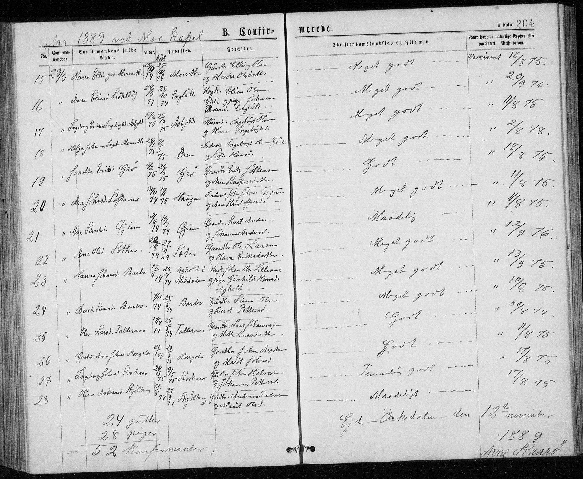 Ministerialprotokoller, klokkerbøker og fødselsregistre - Sør-Trøndelag, SAT/A-1456/671/L0843: Parish register (copy) no. 671C02, 1873-1892, p. 204
