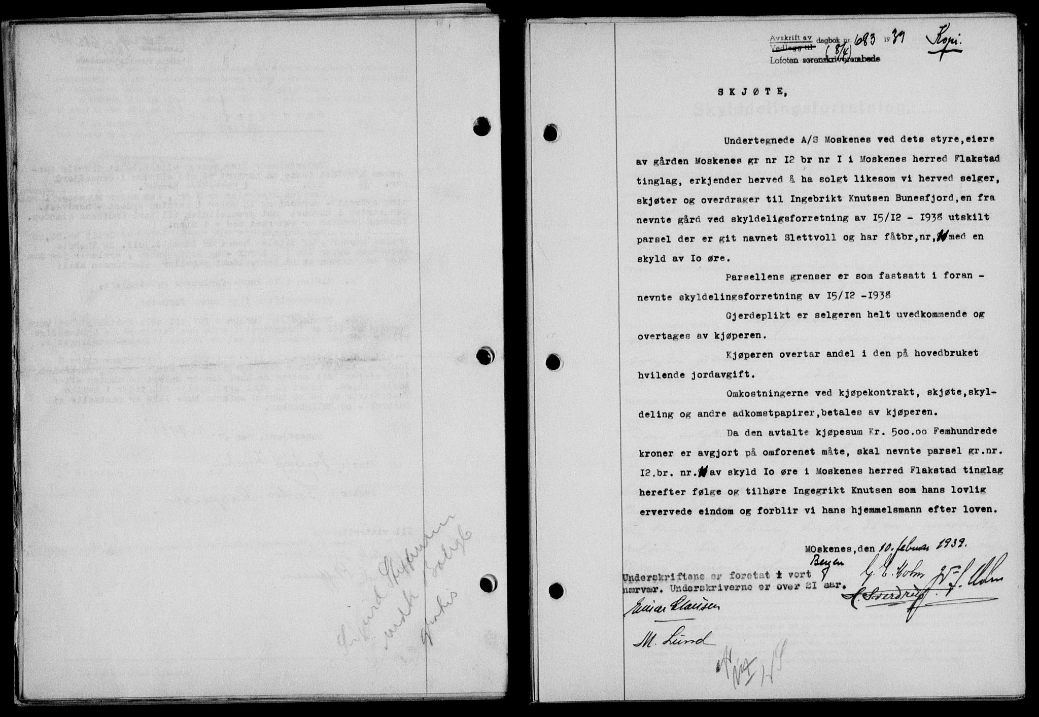 Lofoten sorenskriveri, SAT/A-0017/1/2/2C/L0005a: Mortgage book no. 5a, 1939-1939, Diary no: : 683/1939