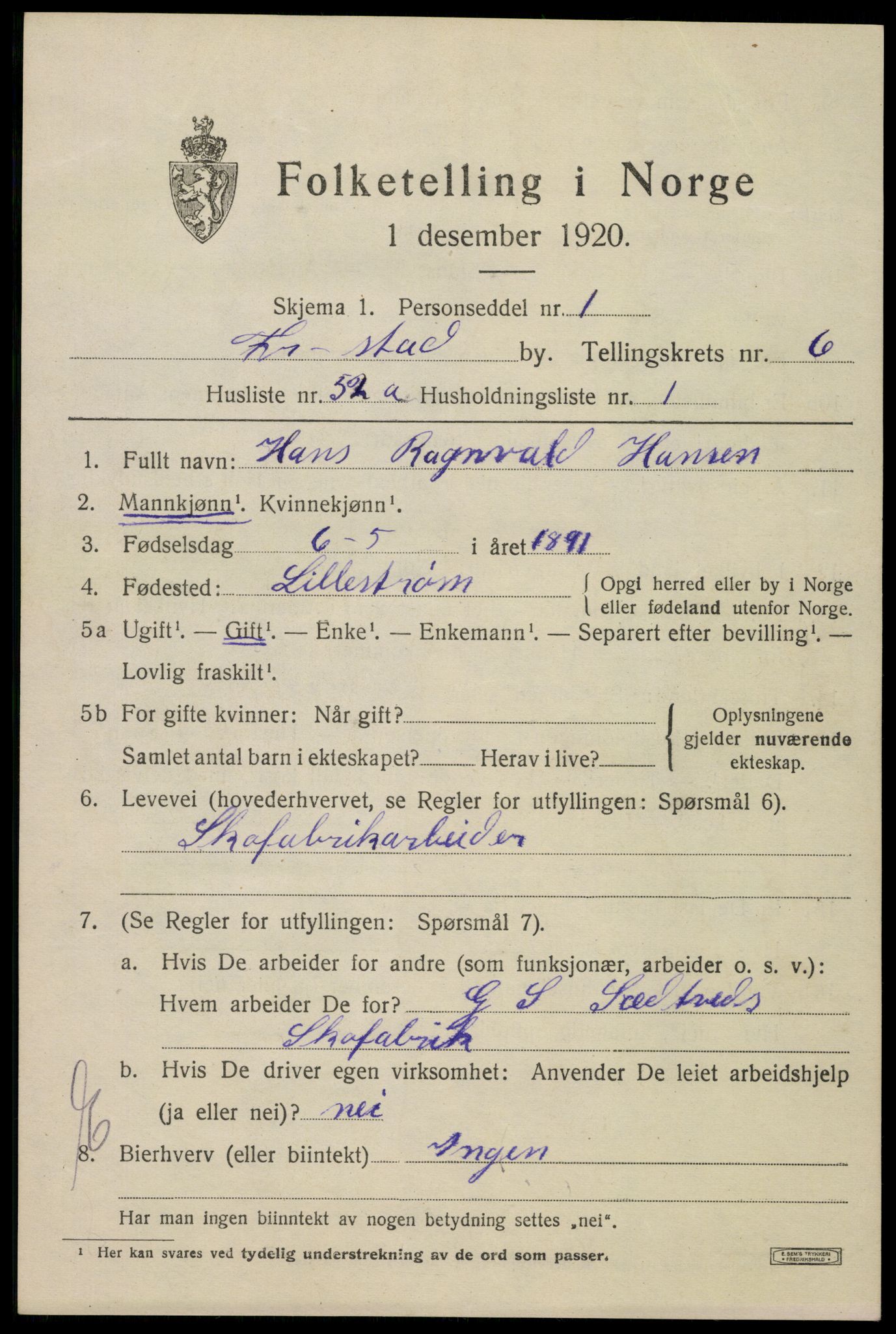 SAO, 1920 census for Fredrikstad, 1920, p. 21113