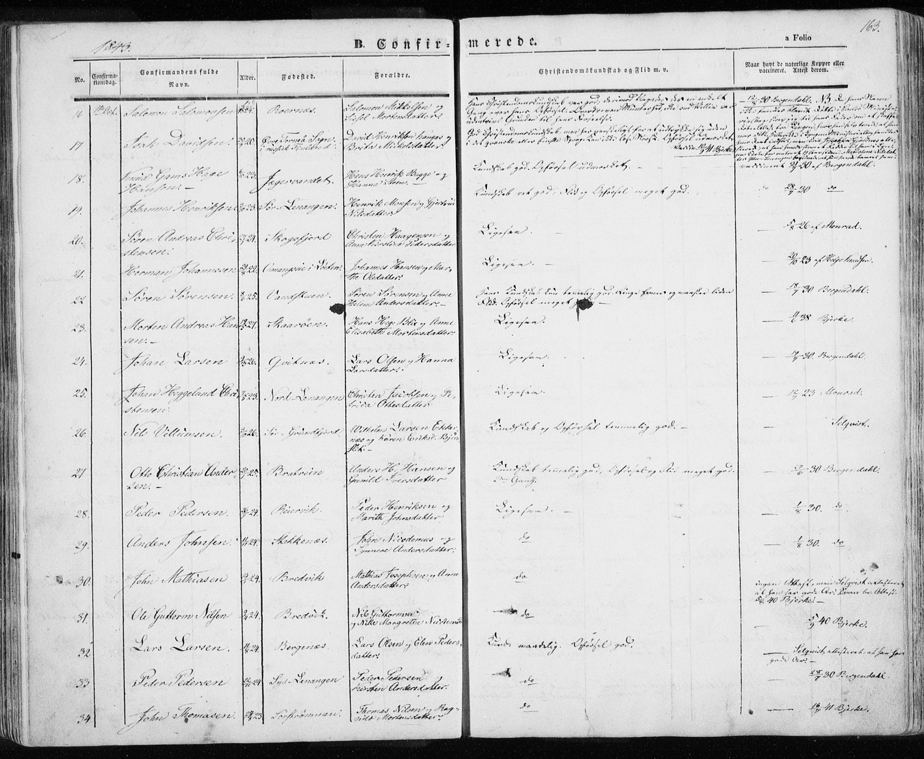 Karlsøy sokneprestembete, SATØ/S-1299/H/Ha/Haa/L0003kirke: Parish register (official) no. 3, 1843-1860, p. 163