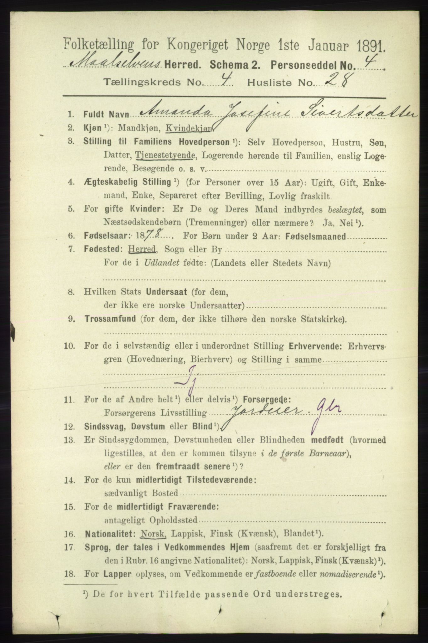 RA, 1891 census for 1924 Målselv, 1891, p. 1296