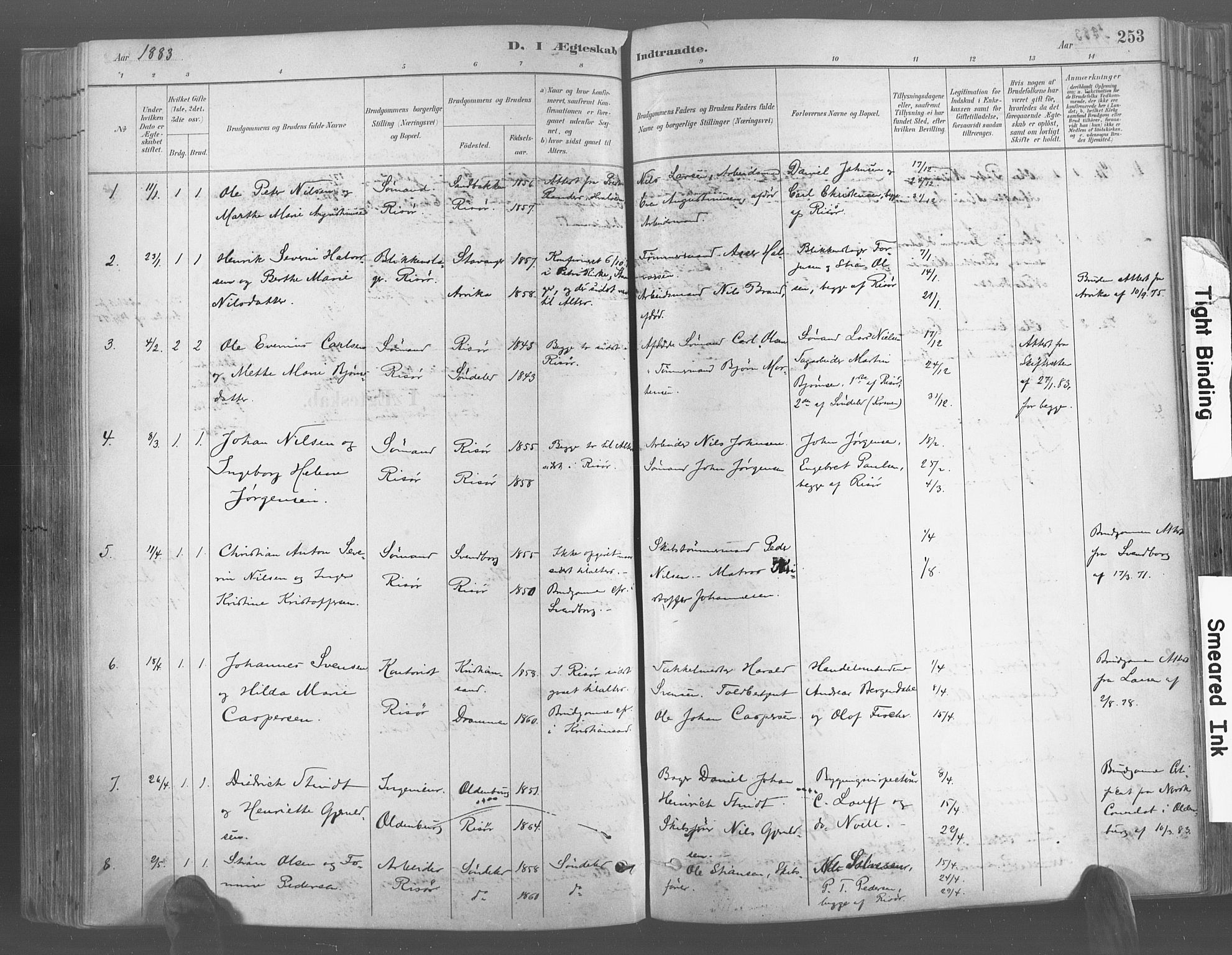 Risør sokneprestkontor, SAK/1111-0035/F/Fa/L0005: Parish register (official) no. A 5, 1883-1895, p. 253