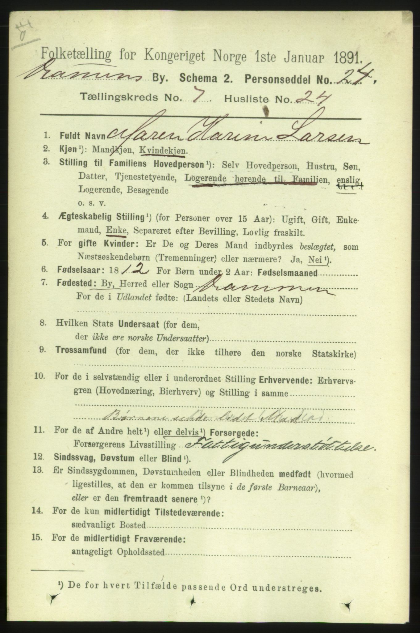 RA, 1891 census for 0602 Drammen, 1891, p. 6712