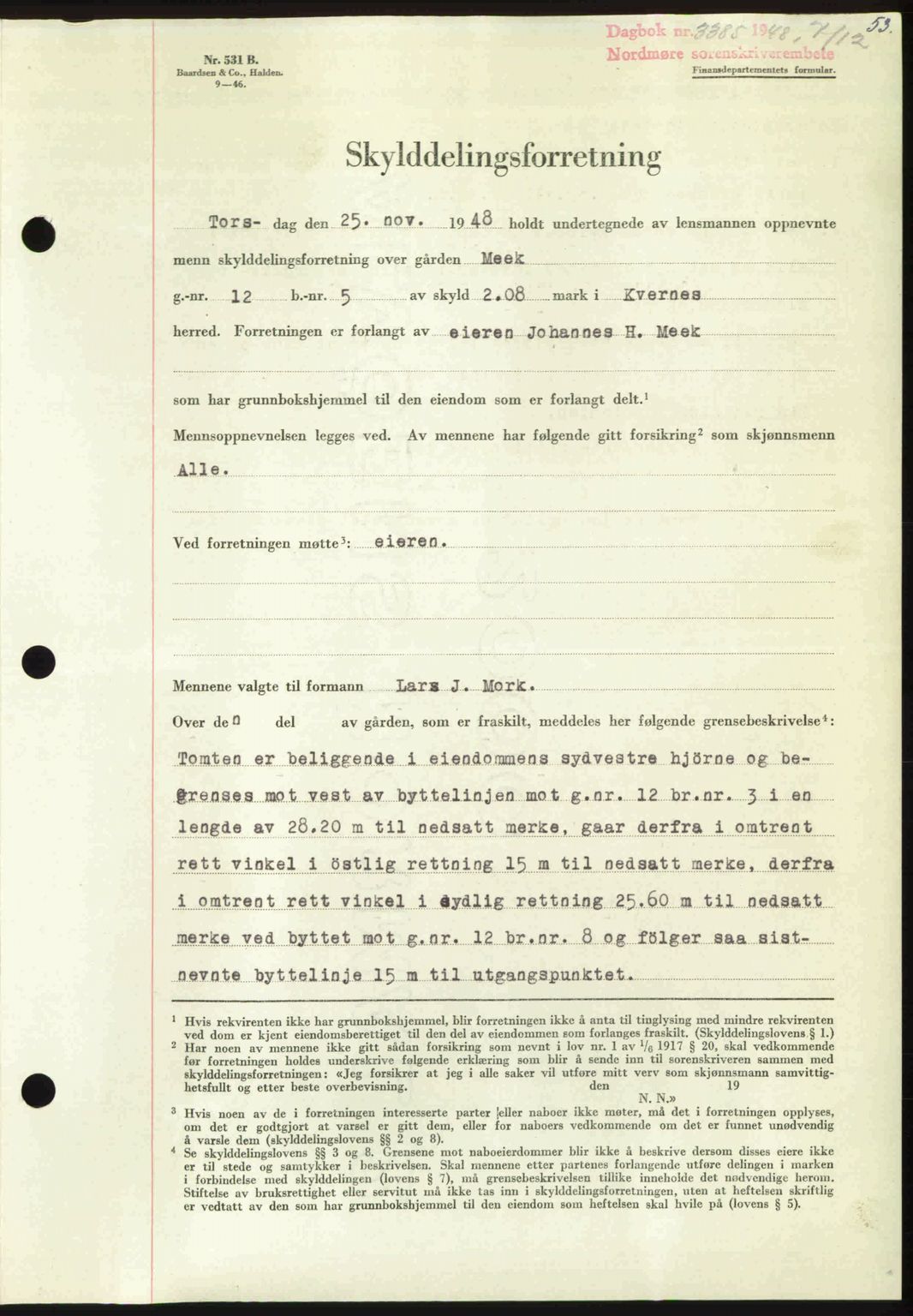 Nordmøre sorenskriveri, AV/SAT-A-4132/1/2/2Ca: Mortgage book no. A110, 1948-1949, Diary no: : 3385/1948