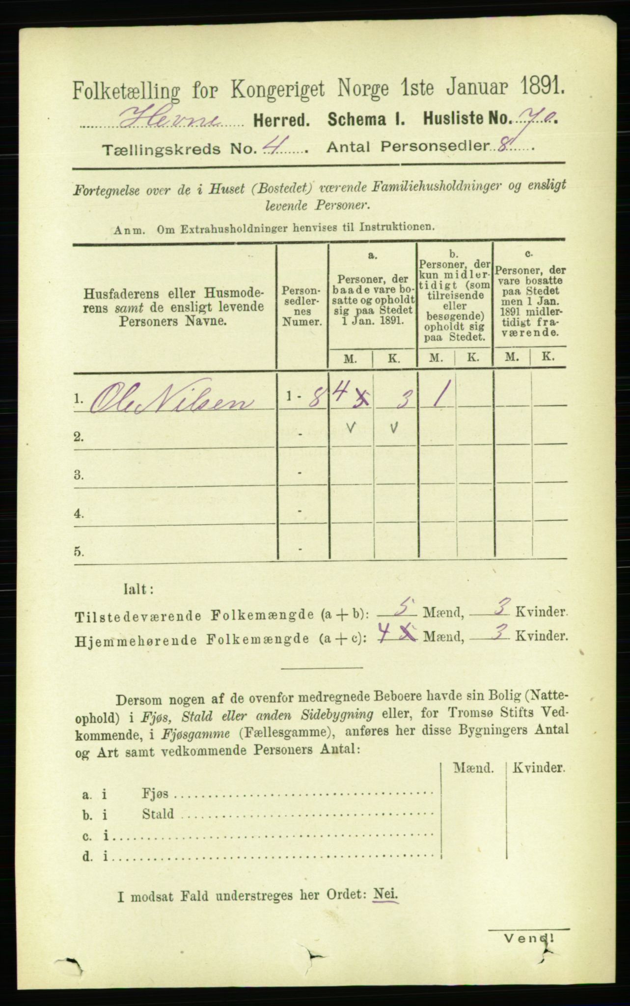 RA, 1891 census for 1612 Hemne, 1891, p. 1854