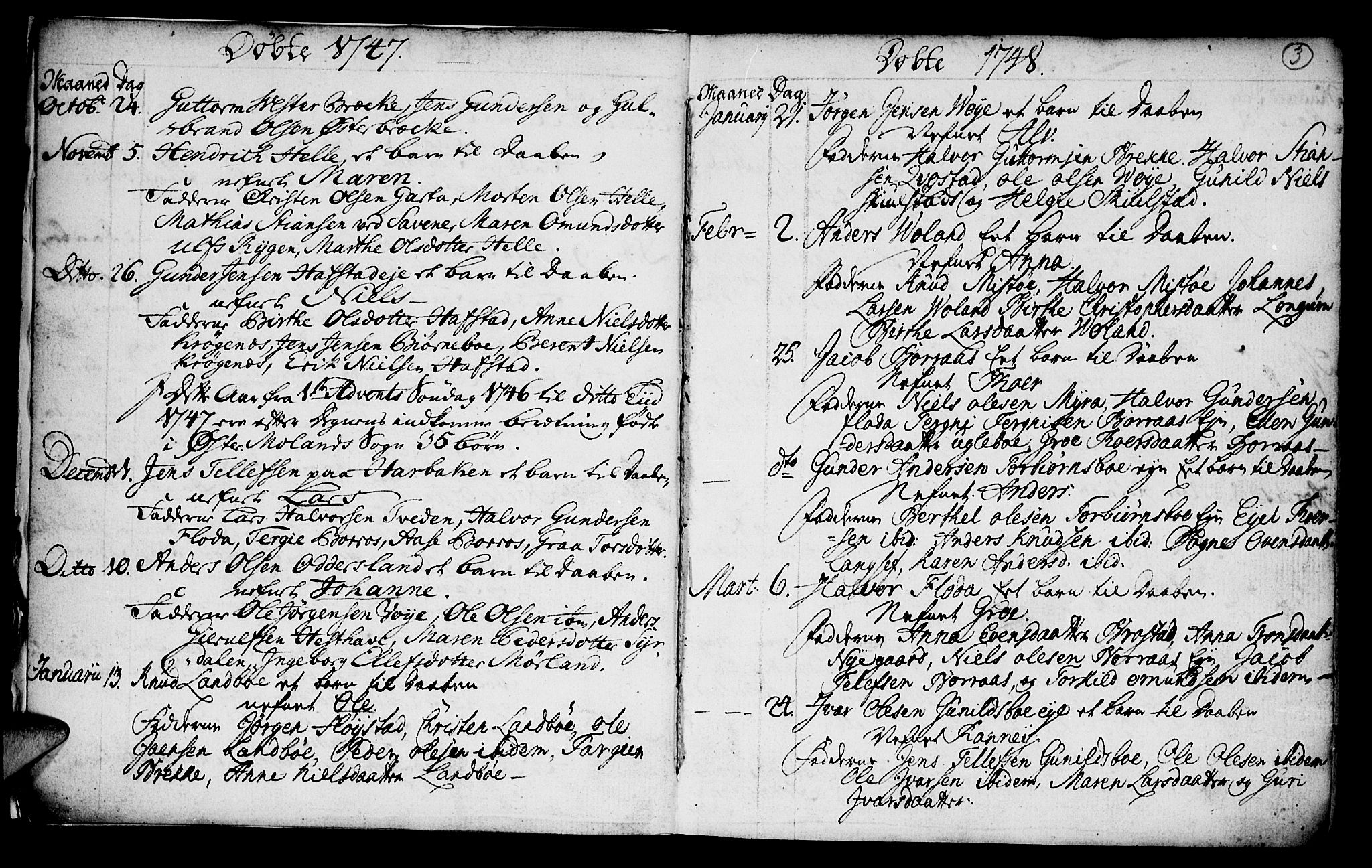 Austre Moland sokneprestkontor, SAK/1111-0001/F/Fa/Faa/L0001: Parish register (official) no. A 1, 1747-1764, p. 3