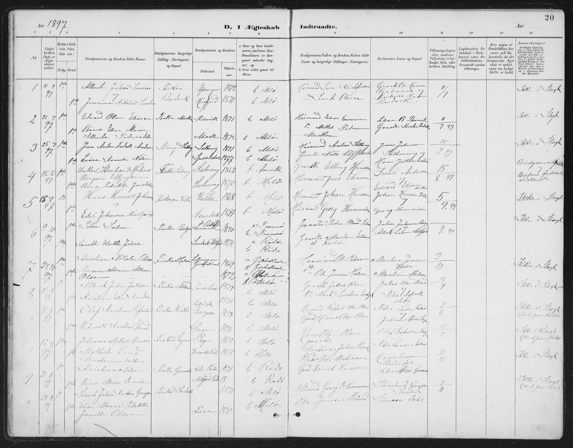 Ministerialprotokoller, klokkerbøker og fødselsregistre - Nordland, SAT/A-1459/843/L0638: Parish register (copy) no. 843C07, 1888-1907, p. 20