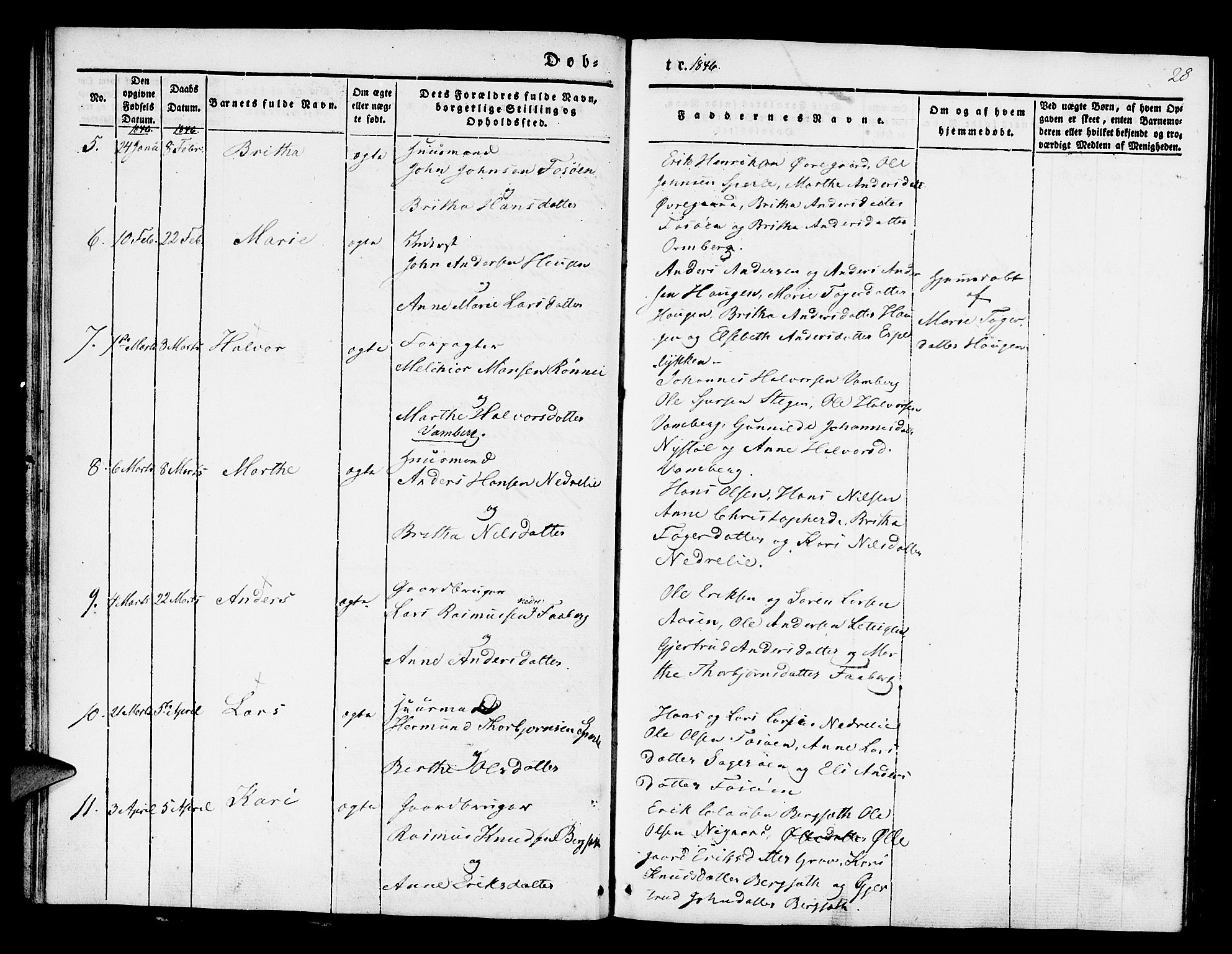 Jostedal sokneprestembete, AV/SAB-A-80601/H/Haa/Haaa/L0004: Parish register (official) no. A 4, 1837-1848, p. 28