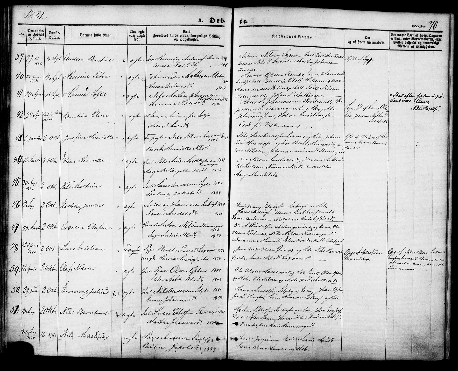 Balsfjord sokneprestembete, AV/SATØ-S-1303/G/Gaa/L0004kirke: Parish register (official) no. 4, 1871-1883, p. 70