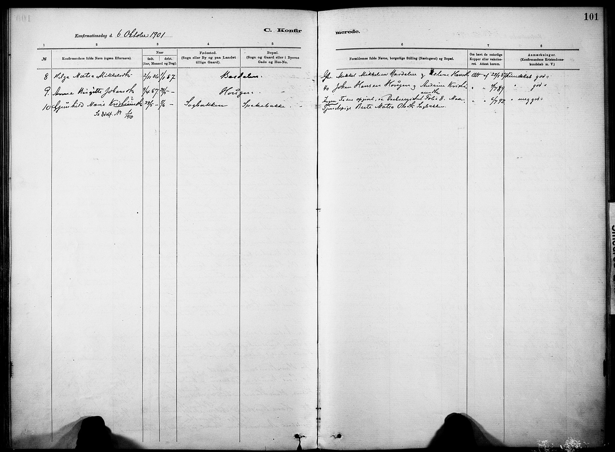 Nordre Land prestekontor, AV/SAH-PREST-124/H/Ha/Haa/L0005: Parish register (official) no. 5, 1882-1903, p. 101