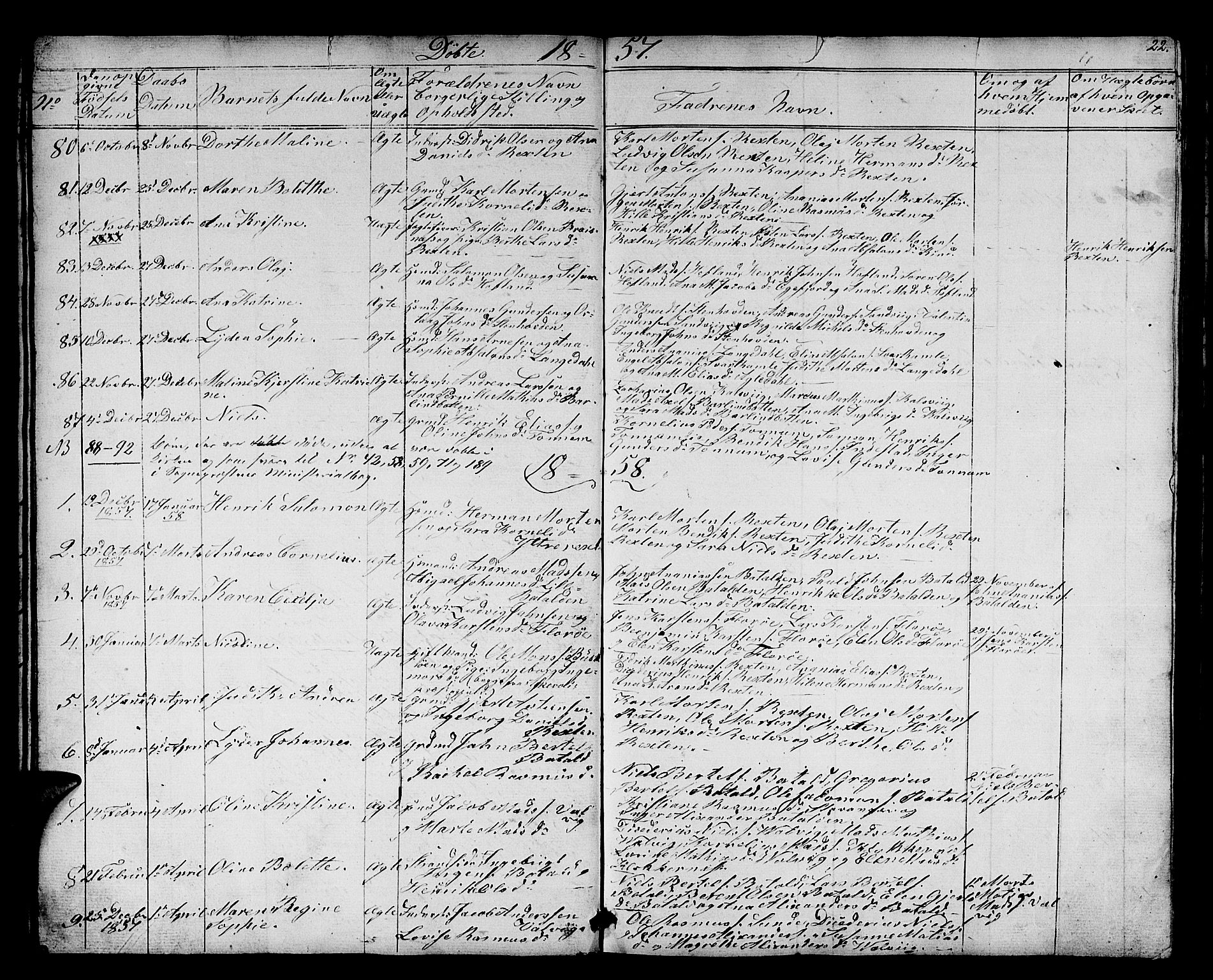 Kinn sokneprestembete, AV/SAB-A-80801/H/Hab/Haba/L0001: Parish register (copy) no. A 1, 1853-1868, p. 22