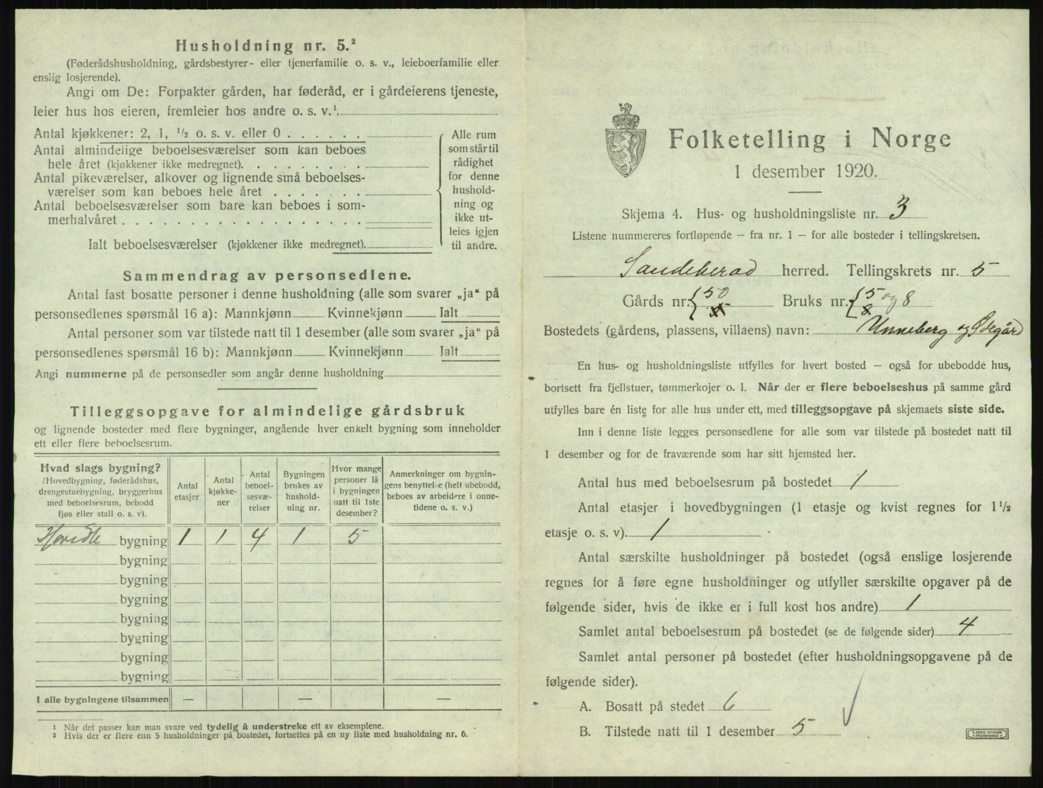 SAKO, 1920 census for Sandeherred, 1920, p. 895