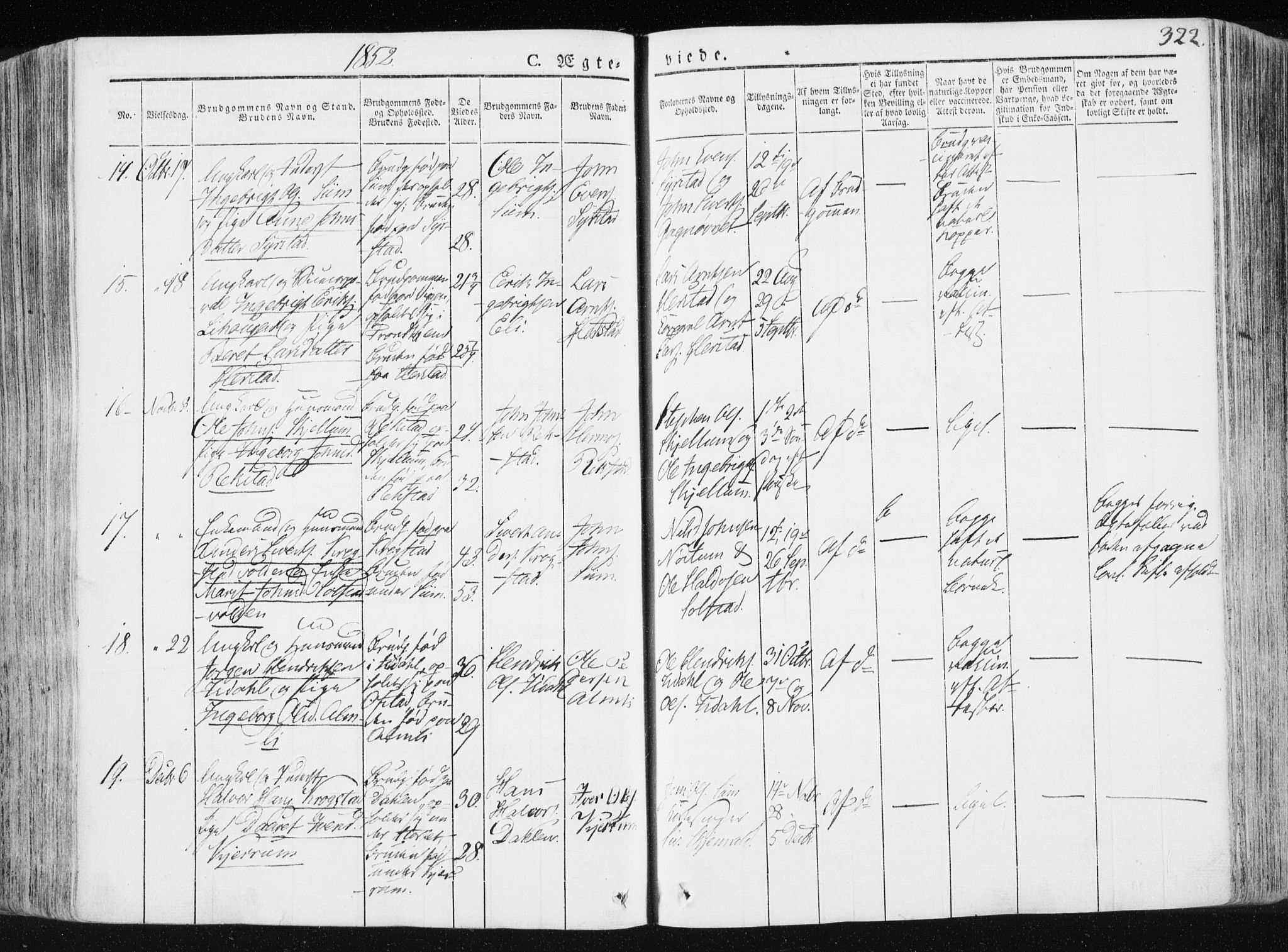 Ministerialprotokoller, klokkerbøker og fødselsregistre - Sør-Trøndelag, SAT/A-1456/665/L0771: Parish register (official) no. 665A06, 1830-1856, p. 322