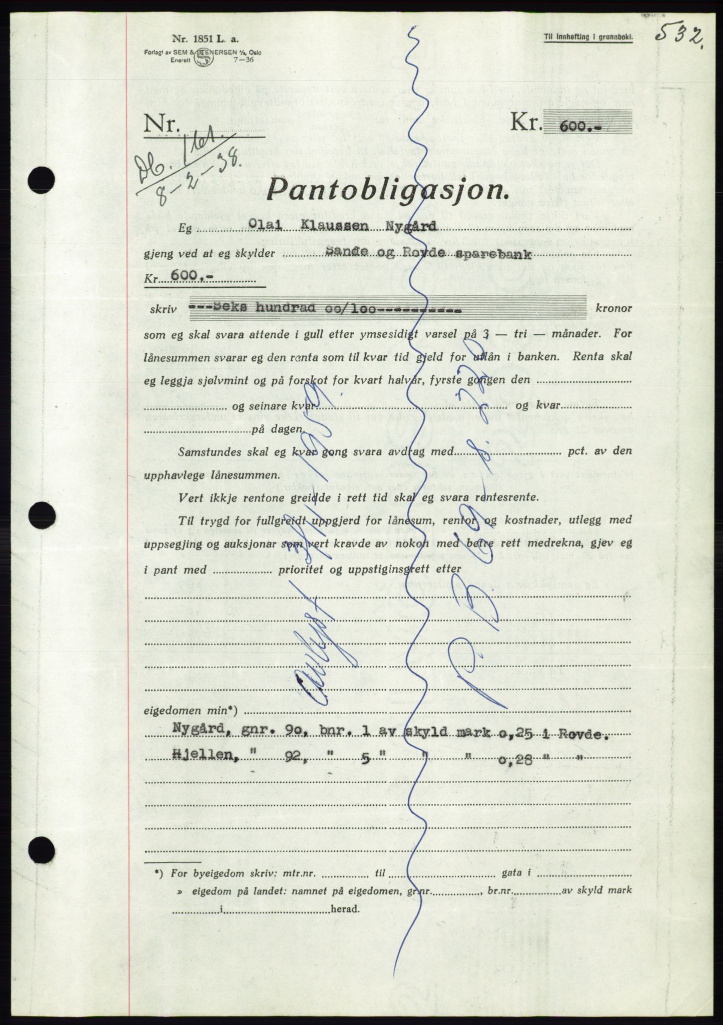 Søre Sunnmøre sorenskriveri, AV/SAT-A-4122/1/2/2C/L0064: Mortgage book no. 58, 1937-1938, Diary no: : 161/1938