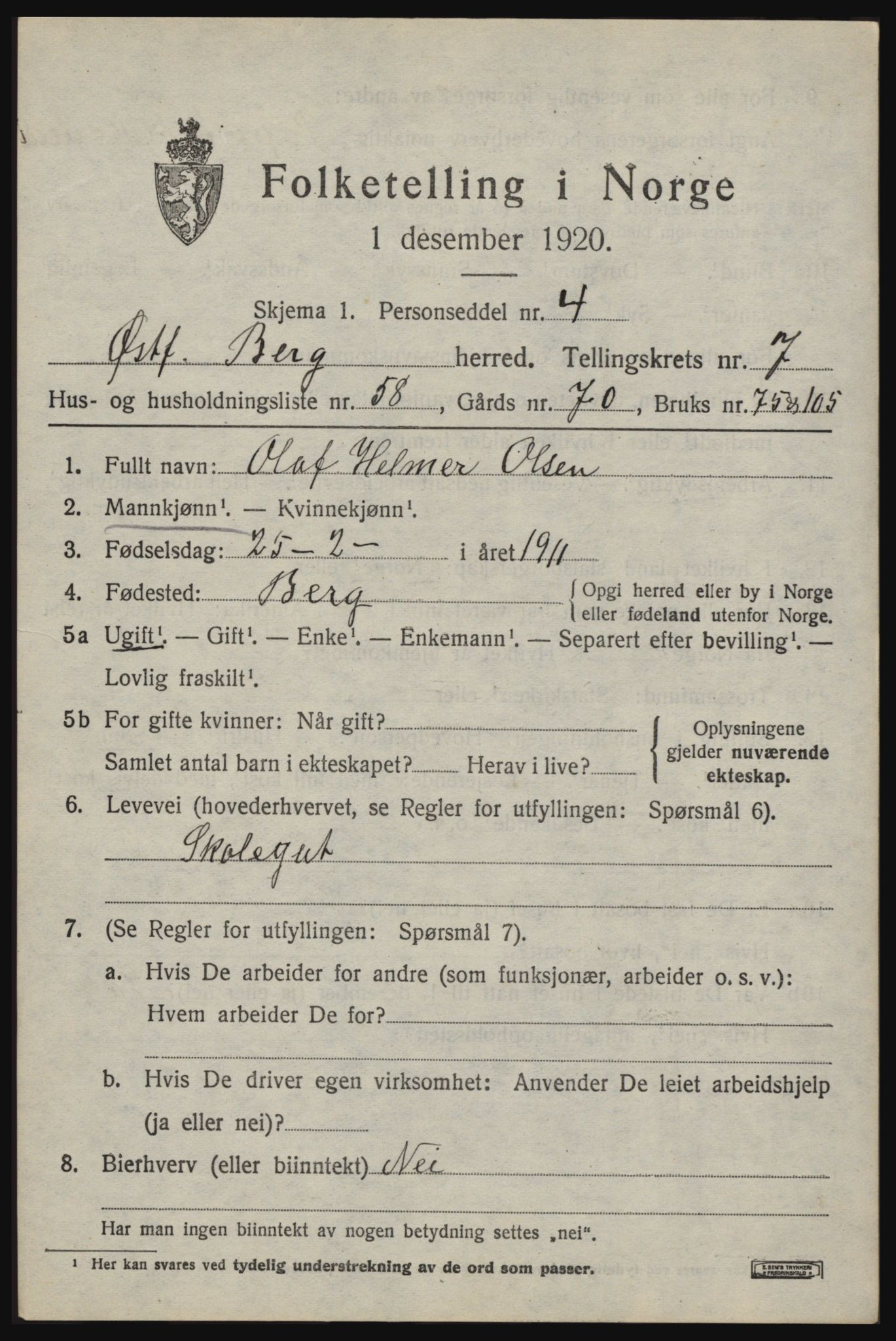 SAO, 1920 census for Berg, 1920, p. 12533