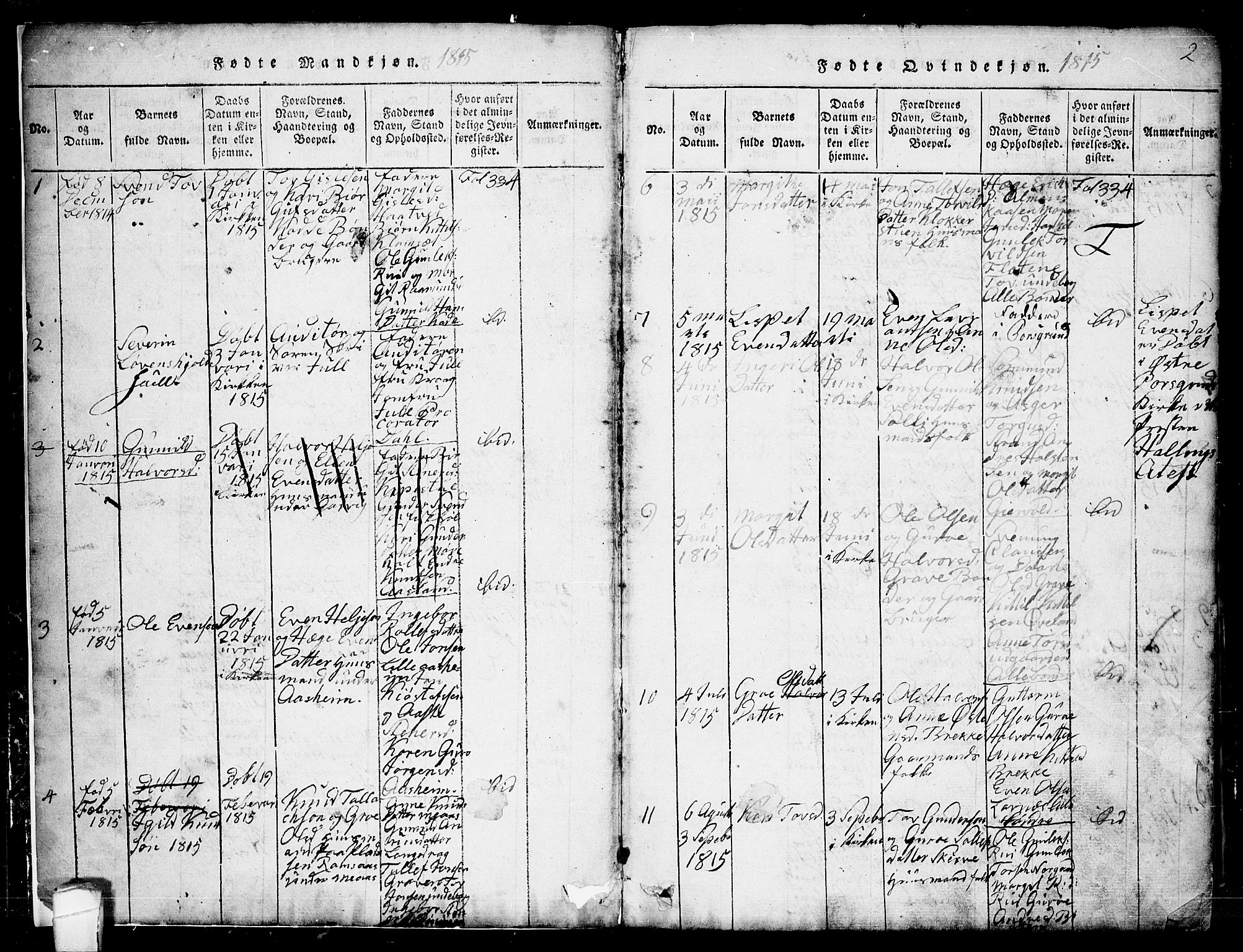 Seljord kirkebøker, AV/SAKO-A-20/G/Ga/L0001: Parish register (copy) no. I 1, 1815-1854, p. 2