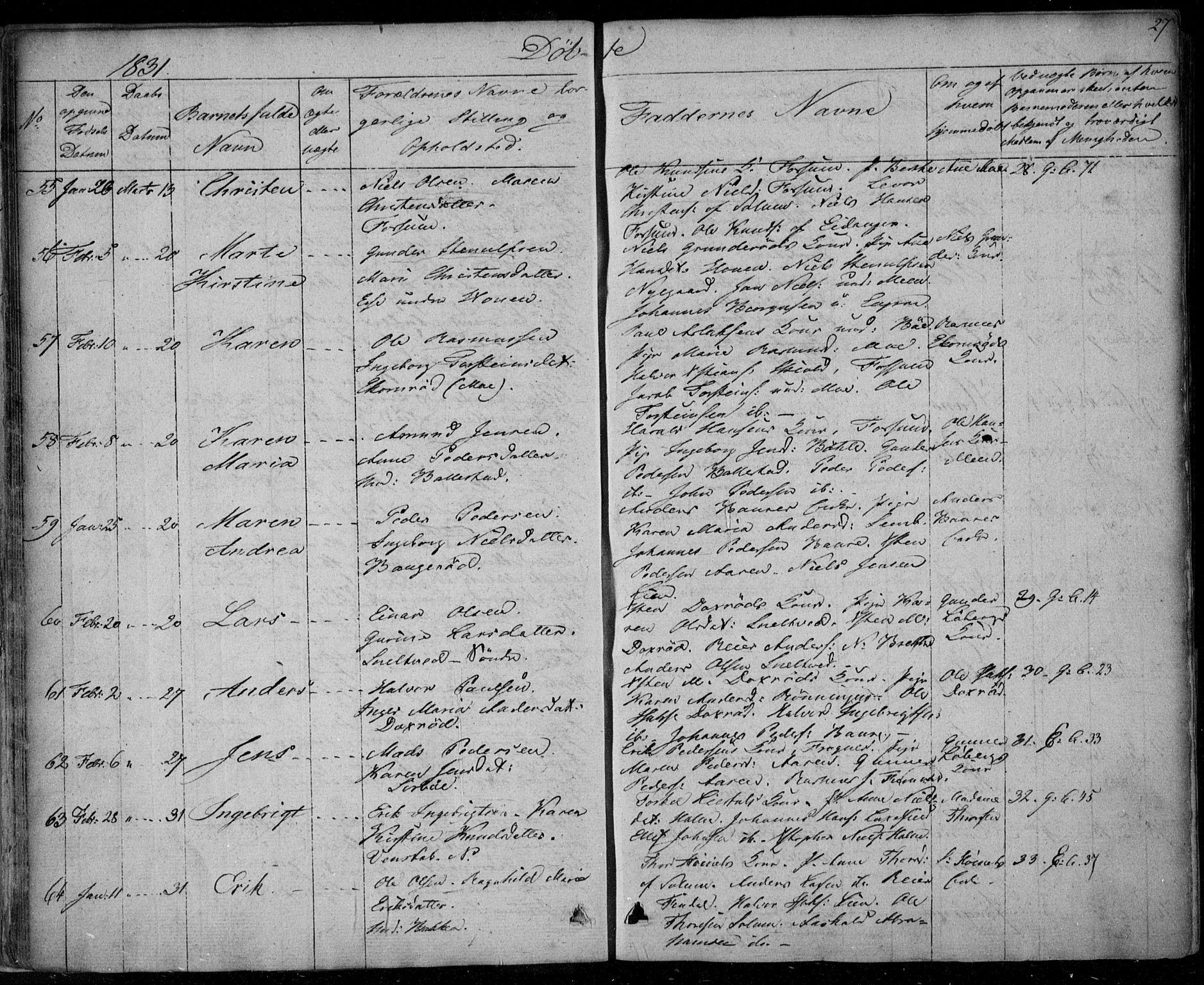 Gjerpen kirkebøker, AV/SAKO-A-265/F/Fa/L0006: Parish register (official) no. I 6, 1829-1834, p. 27