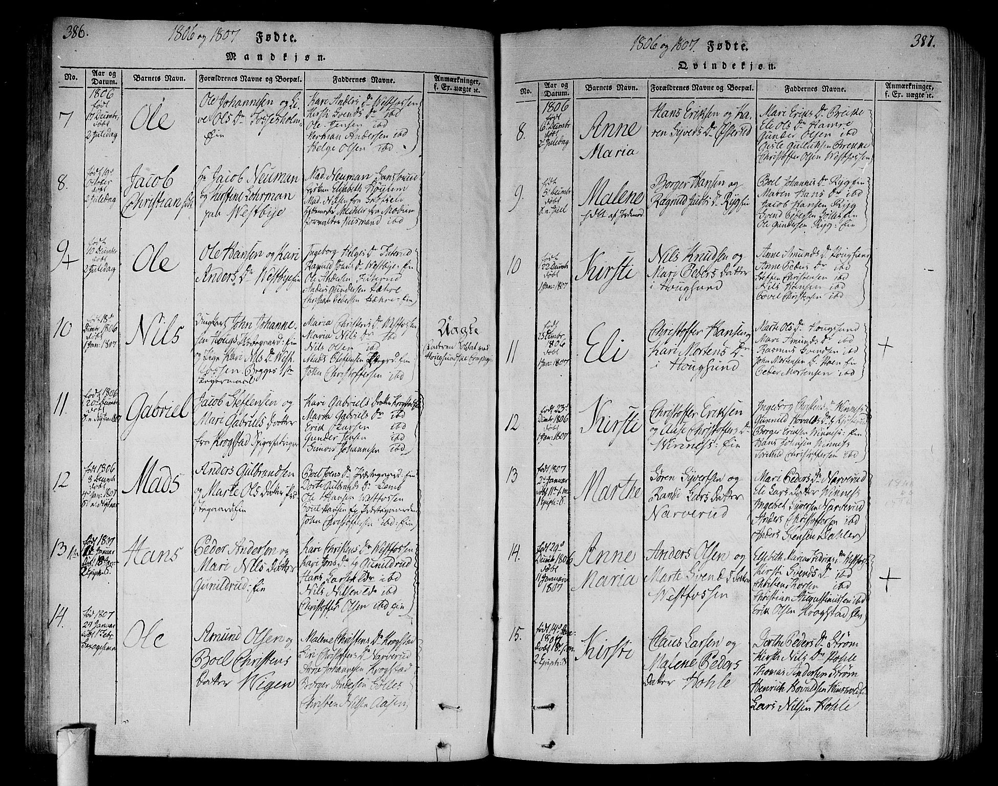 Eiker kirkebøker, AV/SAKO-A-4/F/Fa/L0010: Parish register (official) no. I 10, 1806-1815, p. 386-387