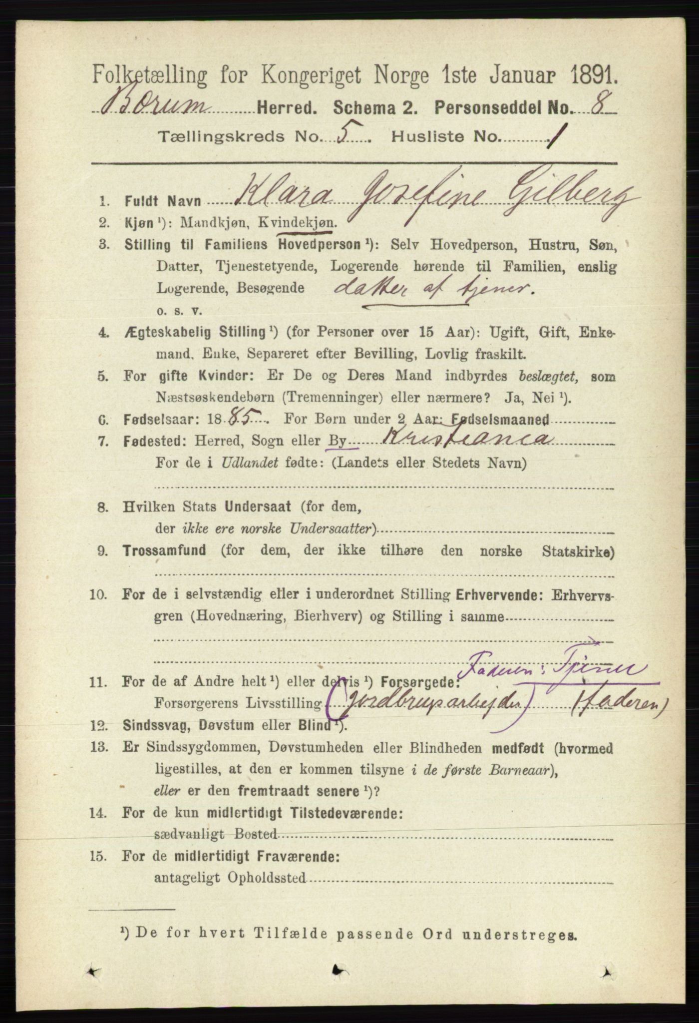 RA, 1891 census for 0219 Bærum, 1891, p. 3009