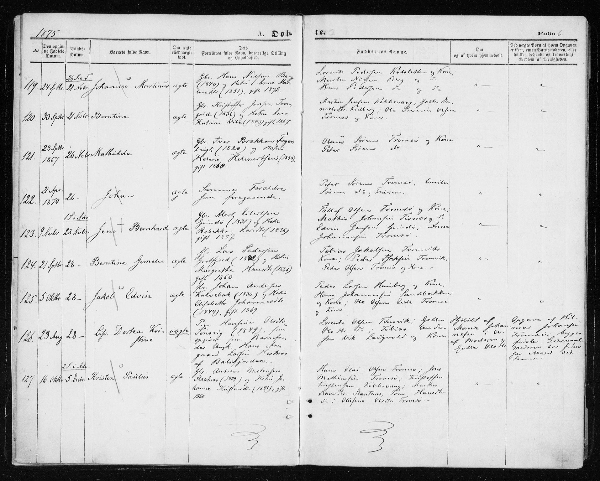 Tromsøysund sokneprestkontor, AV/SATØ-S-1304/G/Ga/L0003kirke: Parish register (official) no. 3, 1875-1880, p. 6