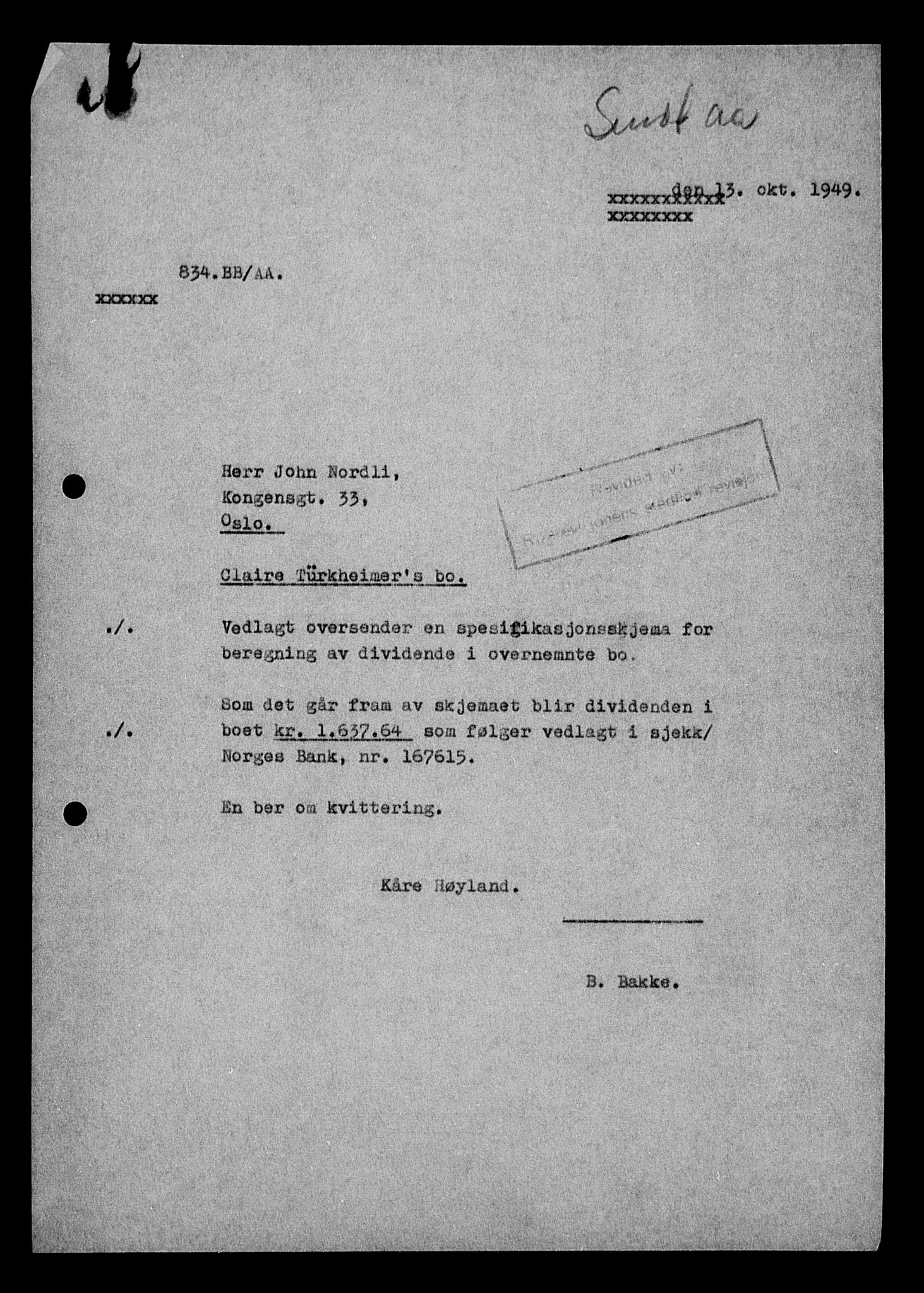 Justisdepartementet, Tilbakeføringskontoret for inndratte formuer, RA/S-1564/H/Hc/Hcd/L1007: --, 1945-1947, p. 434