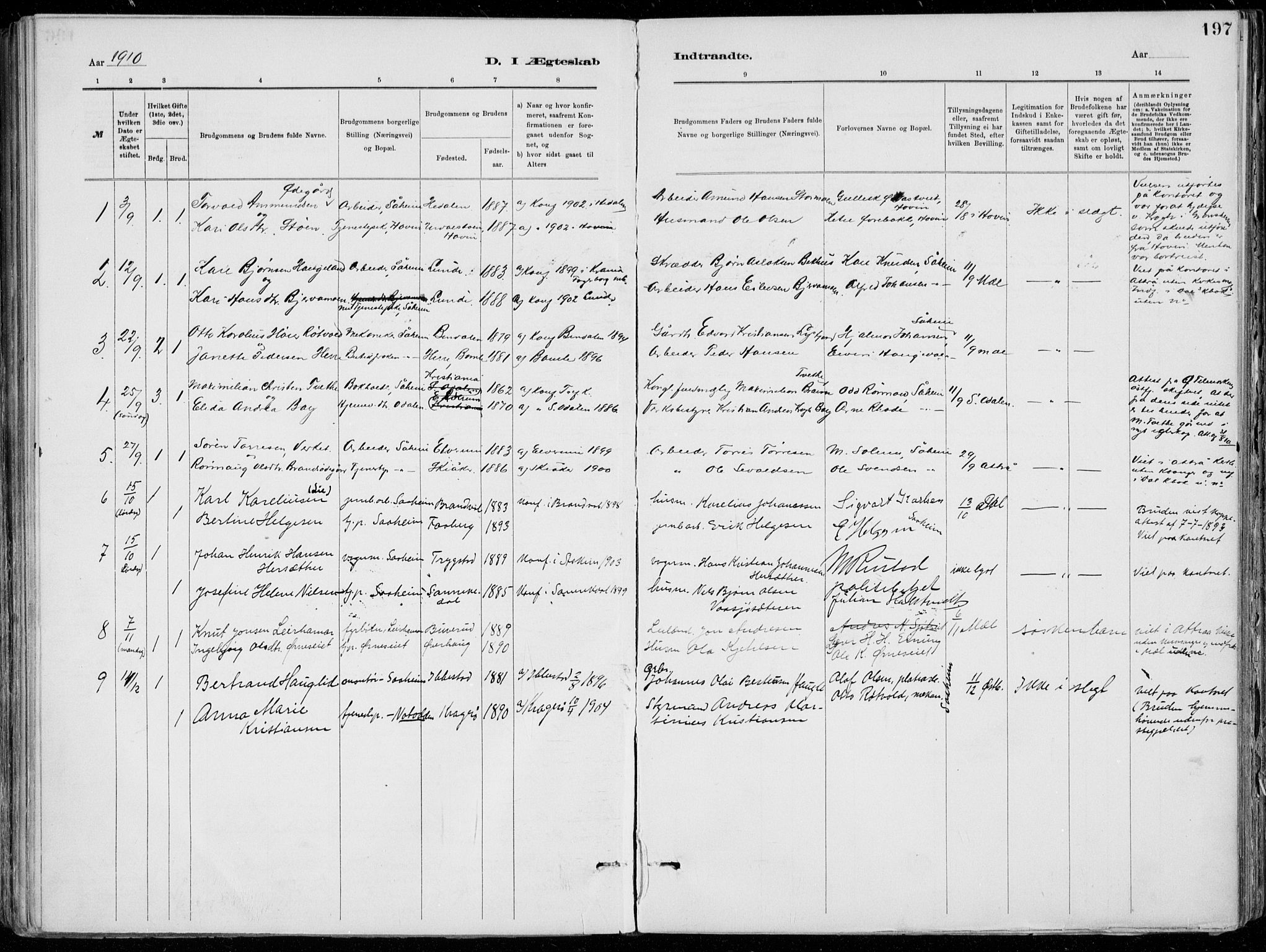 Tinn kirkebøker, AV/SAKO-A-308/F/Fa/L0007: Parish register (official) no. I 7, 1878-1922, p. 197