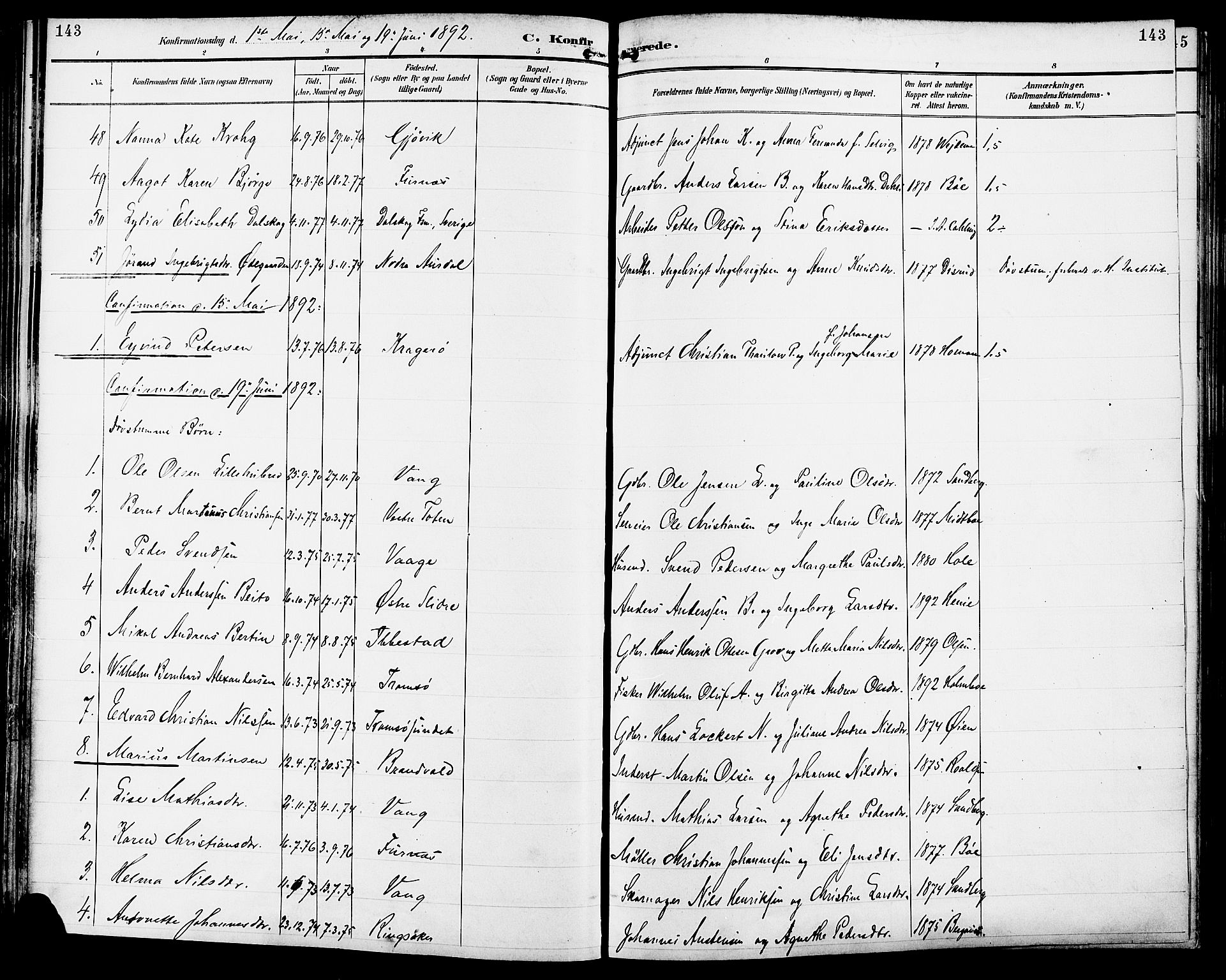 Vang prestekontor, Hedmark, SAH/PREST-008/H/Ha/Haa/L0017: Parish register (official) no. 17, 1890-1899, p. 143