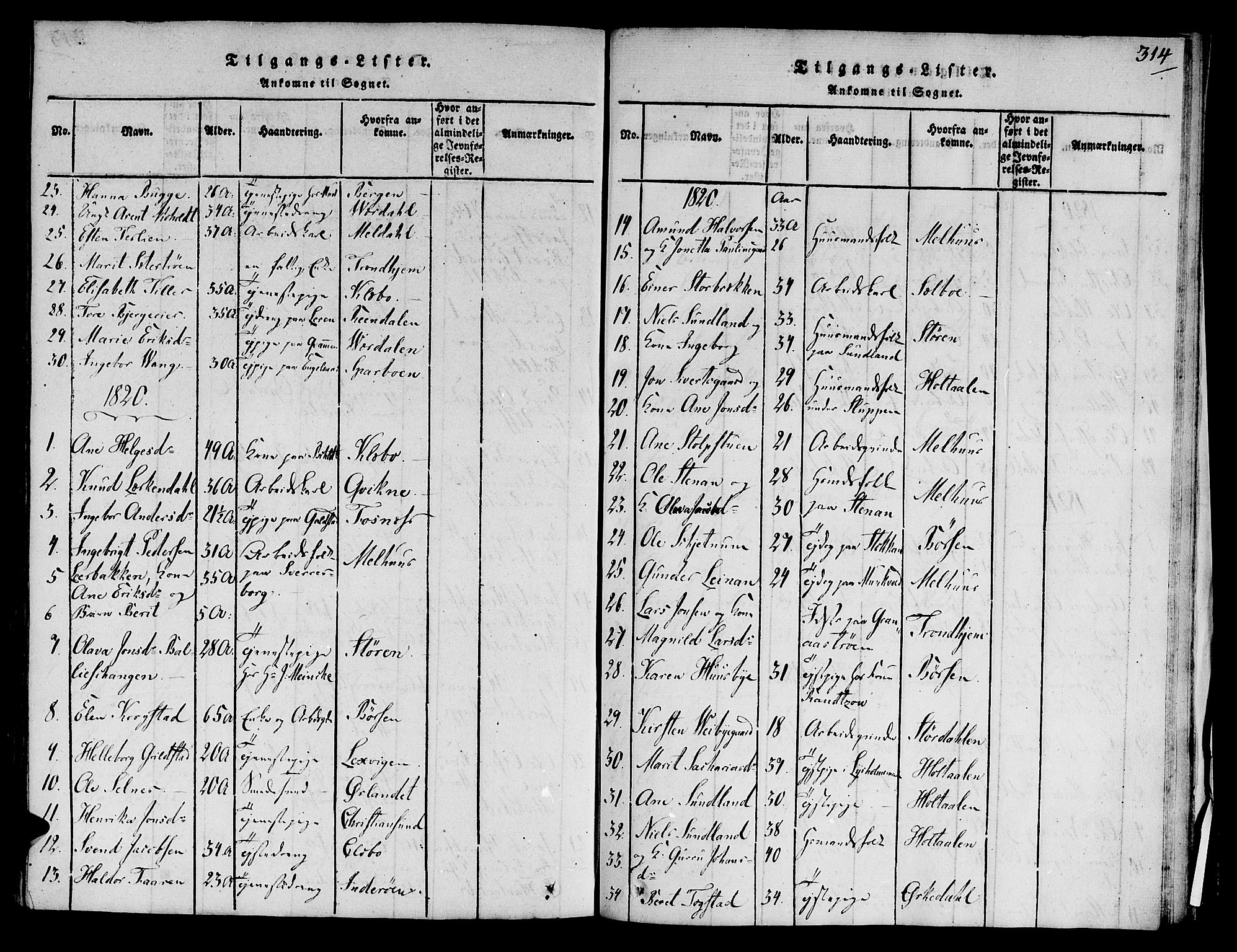 Ministerialprotokoller, klokkerbøker og fødselsregistre - Sør-Trøndelag, SAT/A-1456/606/L0283: Parish register (official) no. 606A03 /1, 1818-1823, p. 314