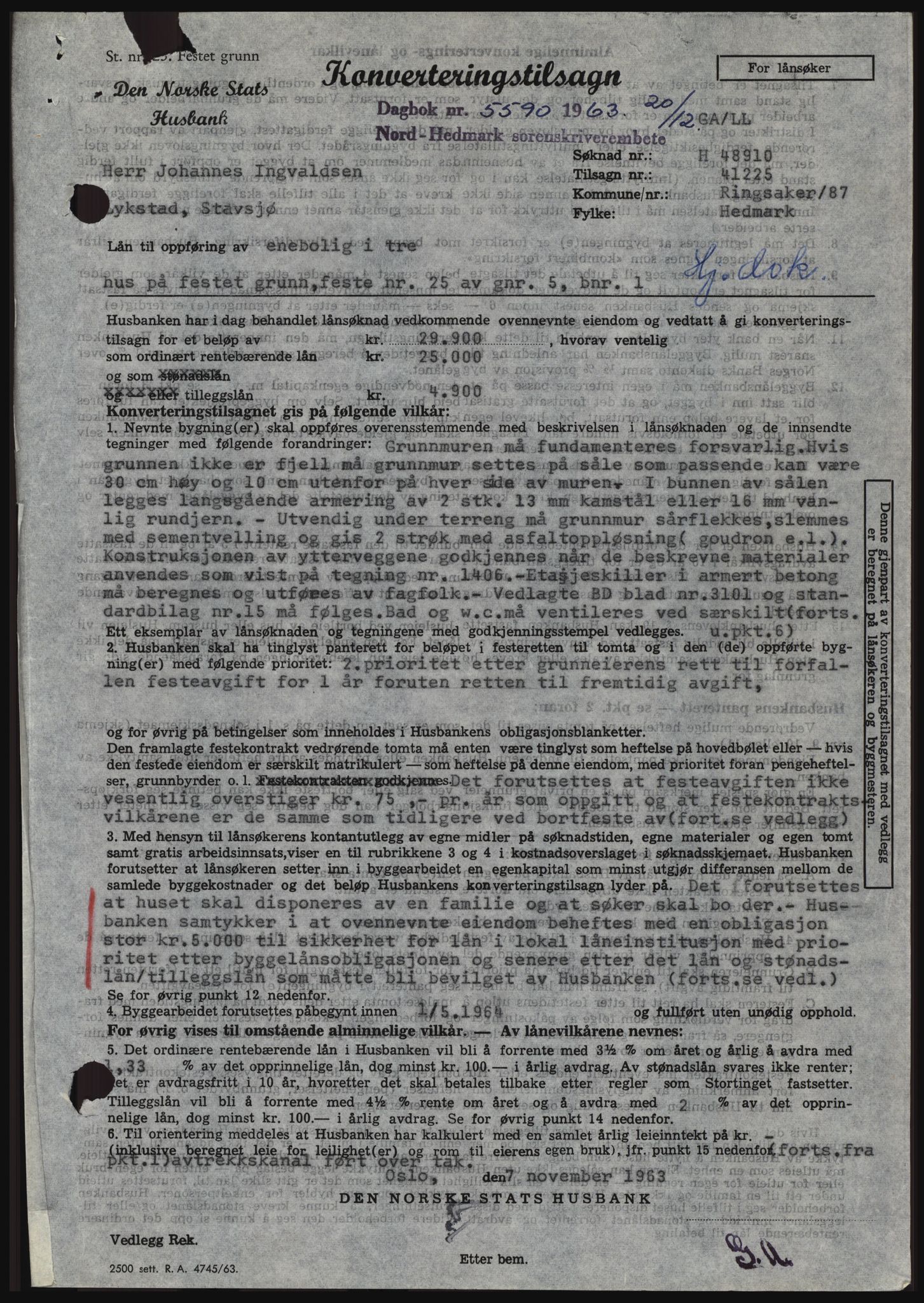 Nord-Hedmark sorenskriveri, SAH/TING-012/H/Hc/L0019: Mortgage book no. 19, 1963-1964, Diary no: : 5590/1963