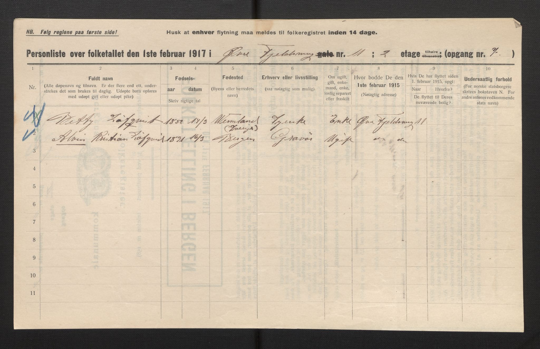 SAB, Municipal Census 1917 for Bergen, 1917, p. 7581