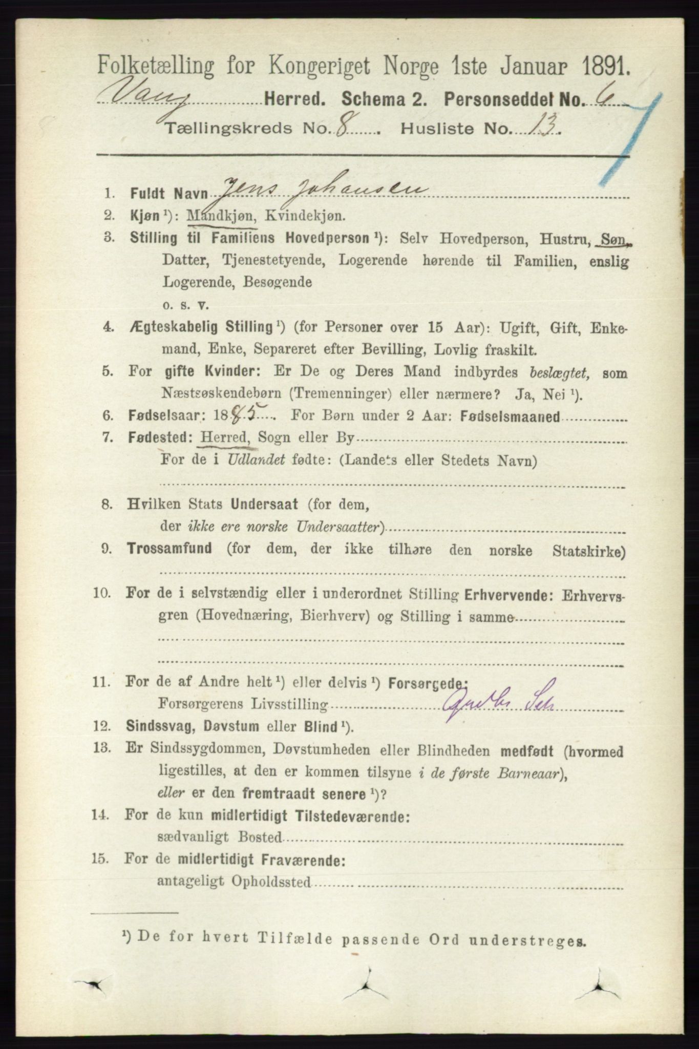 RA, 1891 census for 0414 Vang, 1891, p. 5678