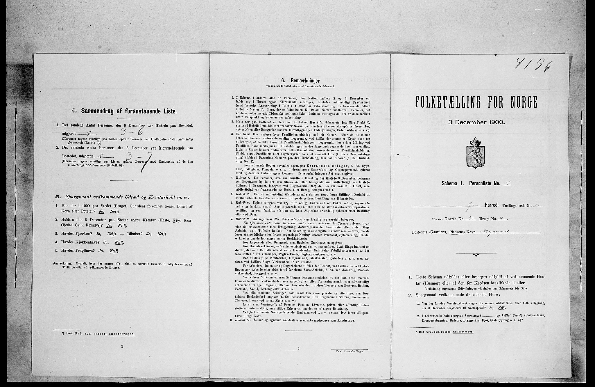 SAH, 1900 census for Grue, 1900, p. 1603