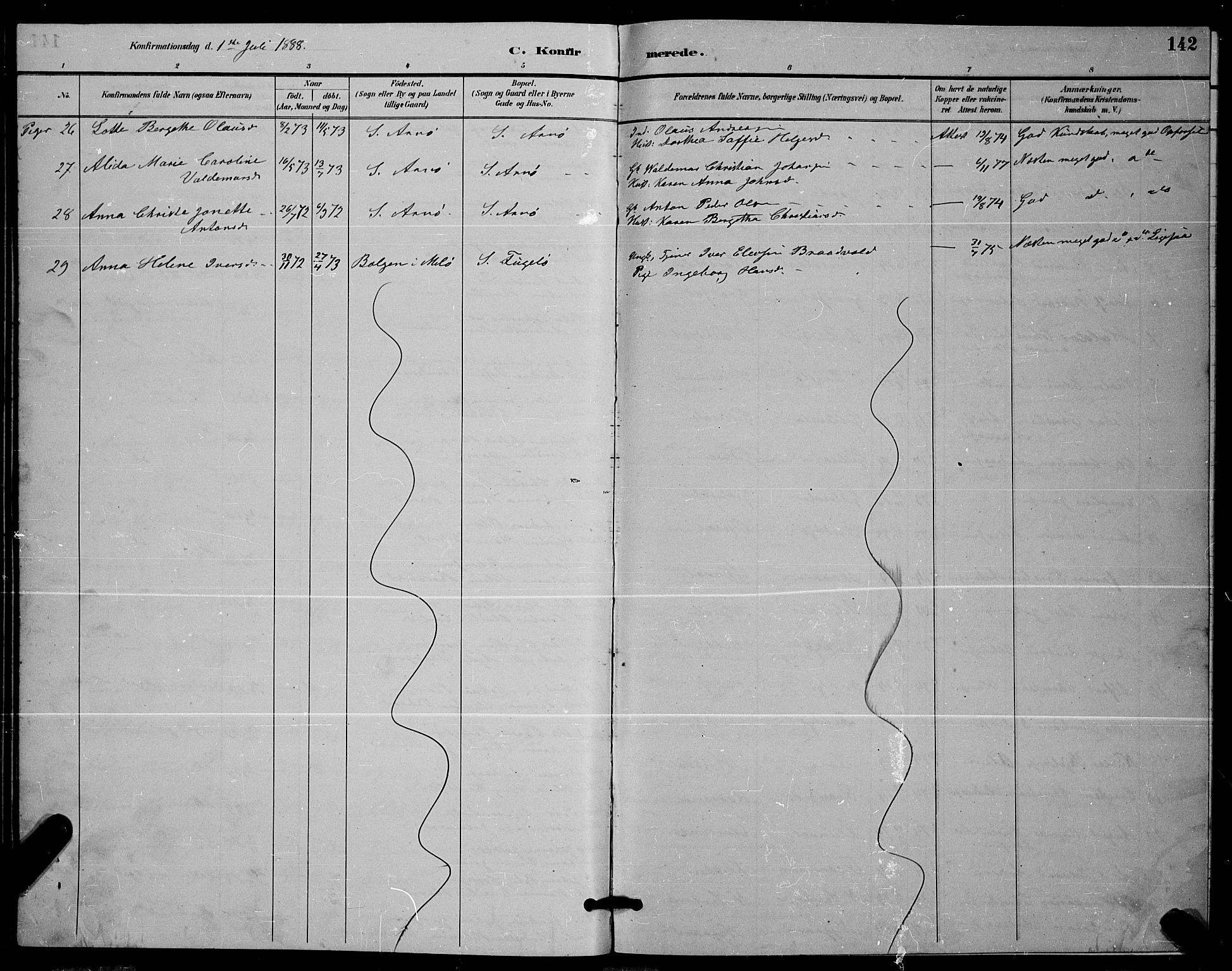 Ministerialprotokoller, klokkerbøker og fødselsregistre - Nordland, AV/SAT-A-1459/805/L0108: Parish register (copy) no. 805C04, 1885-1899, p. 142