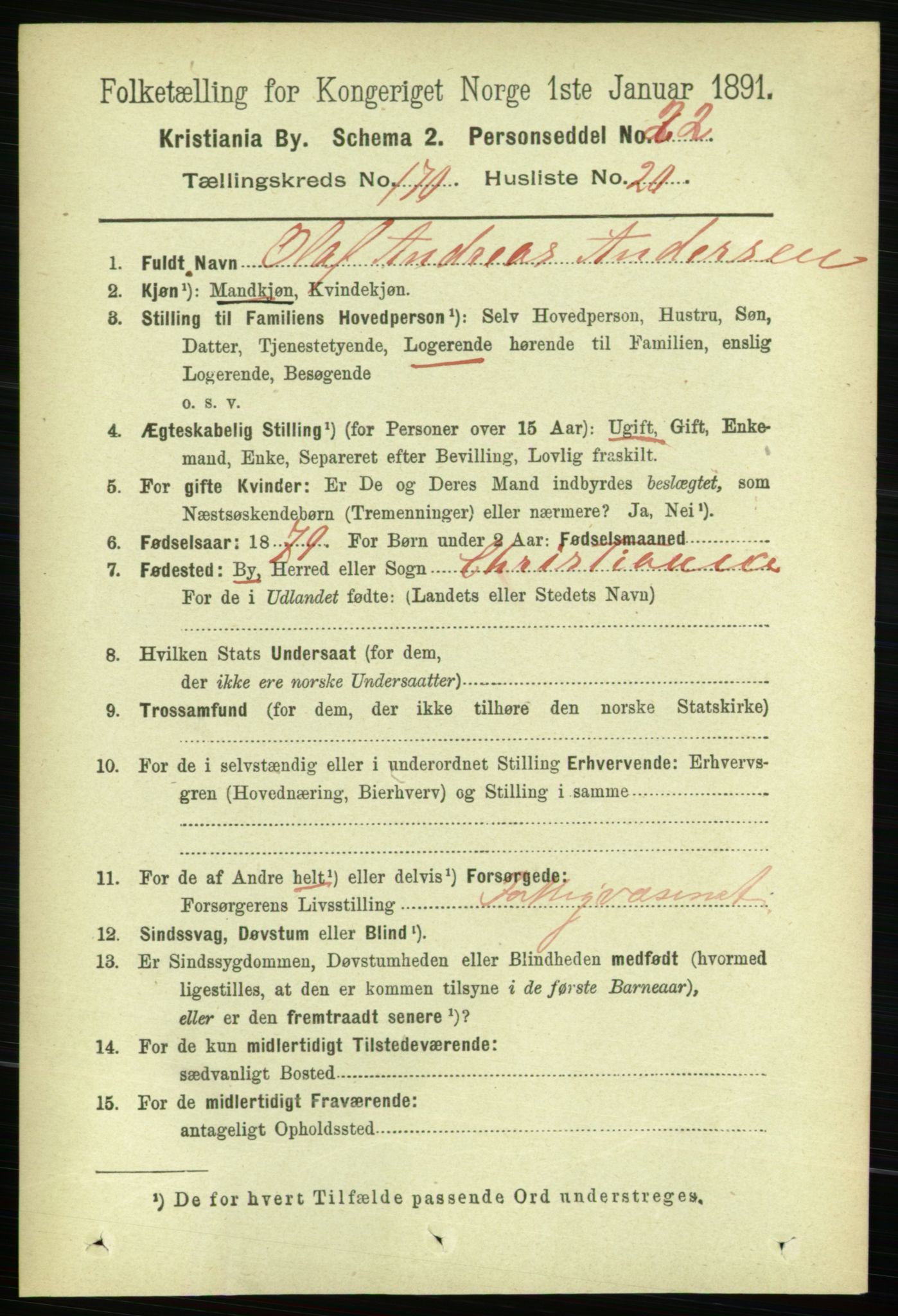 RA, 1891 census for 0301 Kristiania, 1891, p. 100381