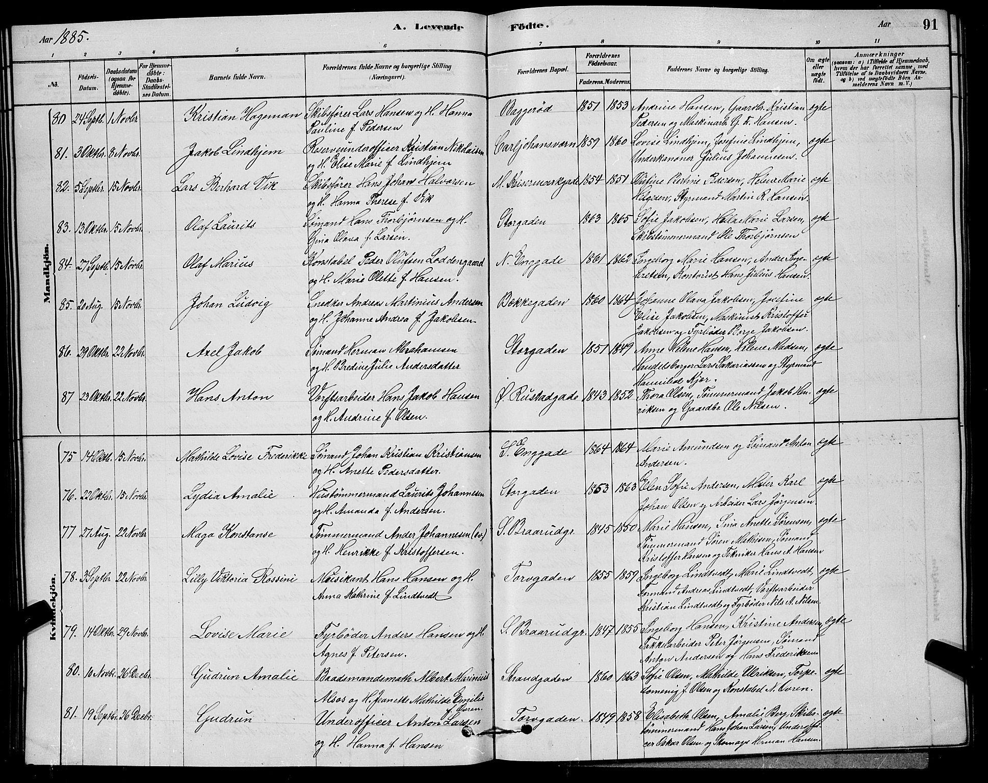 Horten kirkebøker, AV/SAKO-A-348/G/Ga/L0003: Parish register (copy) no. 4, 1878-1887, p. 91