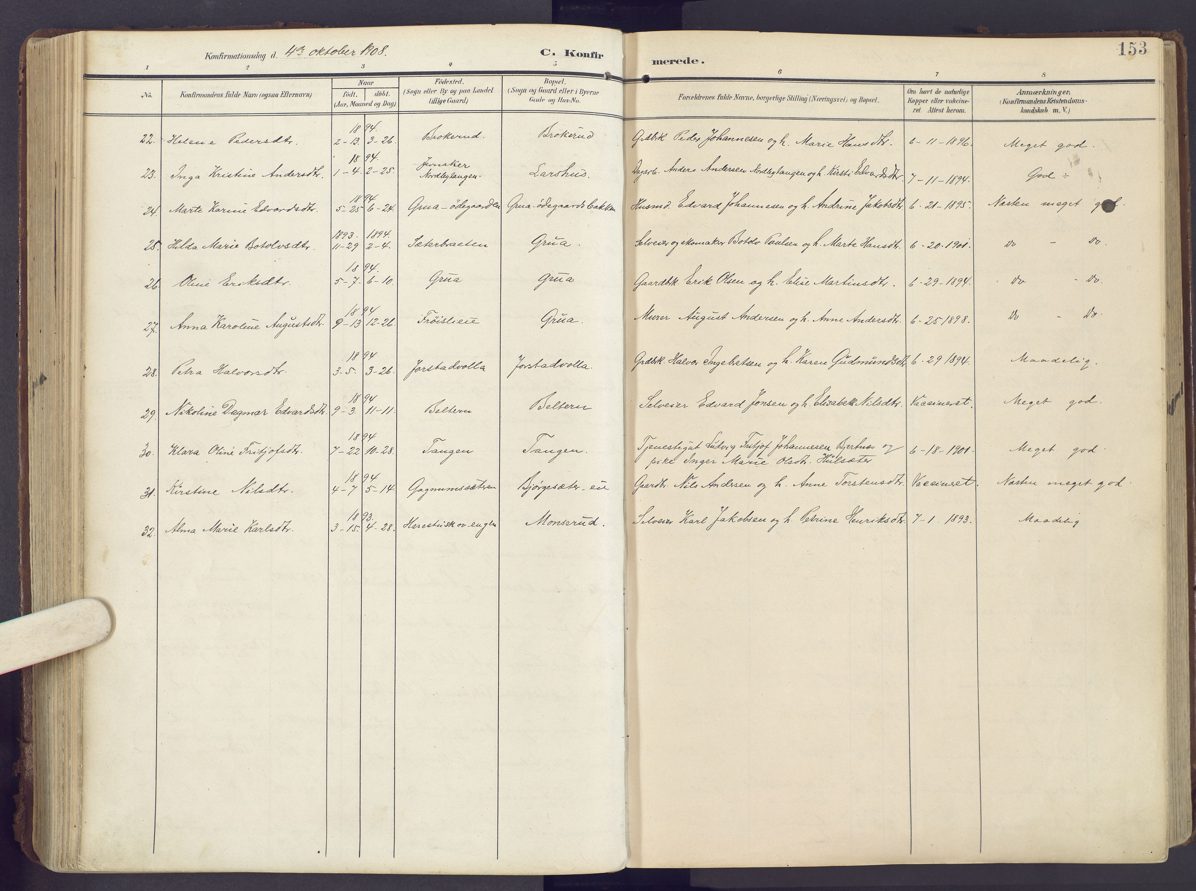 Lunner prestekontor, SAH/PREST-118/H/Ha/Haa/L0001: Parish register (official) no. 1, 1907-1922, p. 153