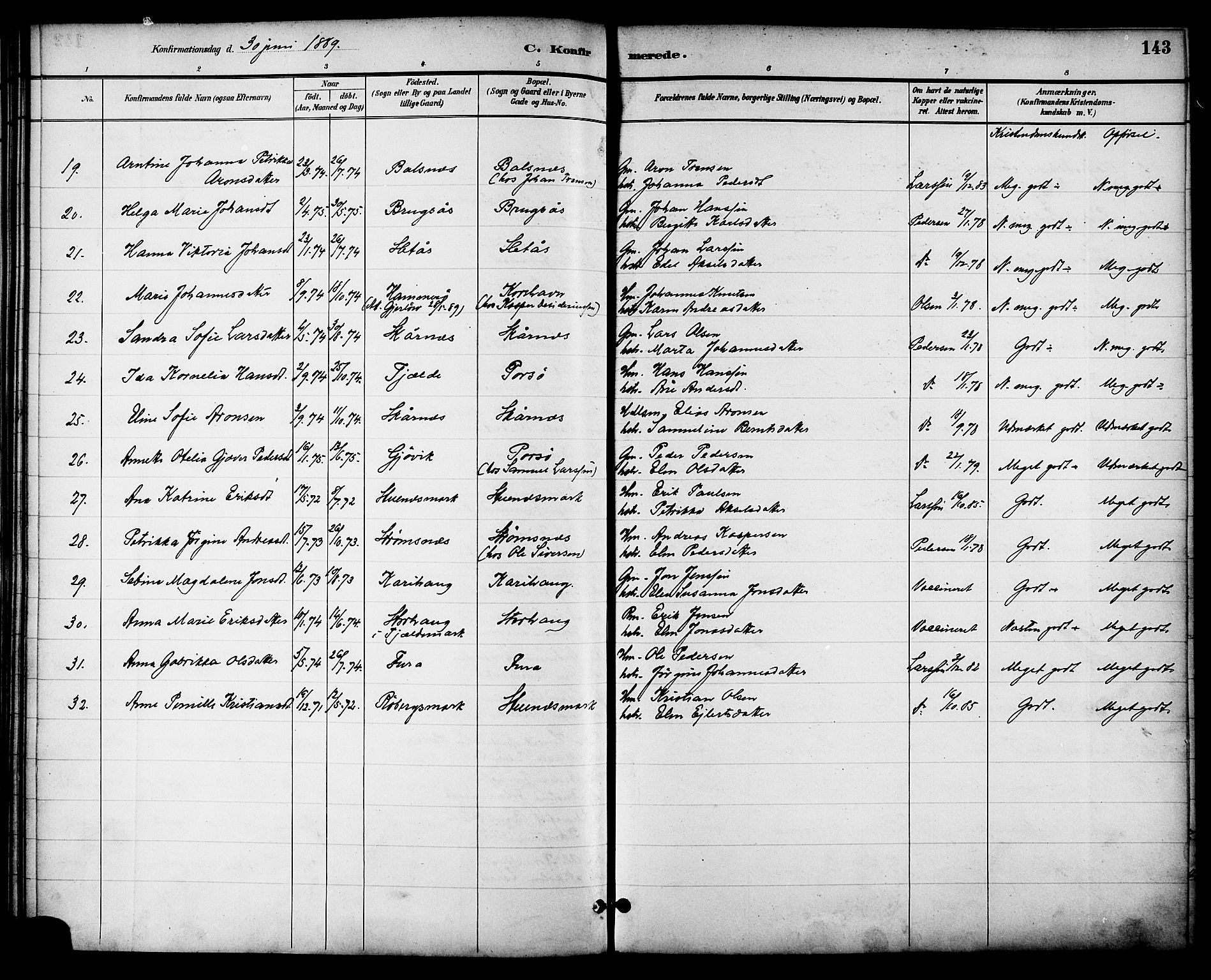 Ministerialprotokoller, klokkerbøker og fødselsregistre - Nordland, SAT/A-1459/863/L0898: Parish register (official) no. 863A10, 1886-1897, p. 143