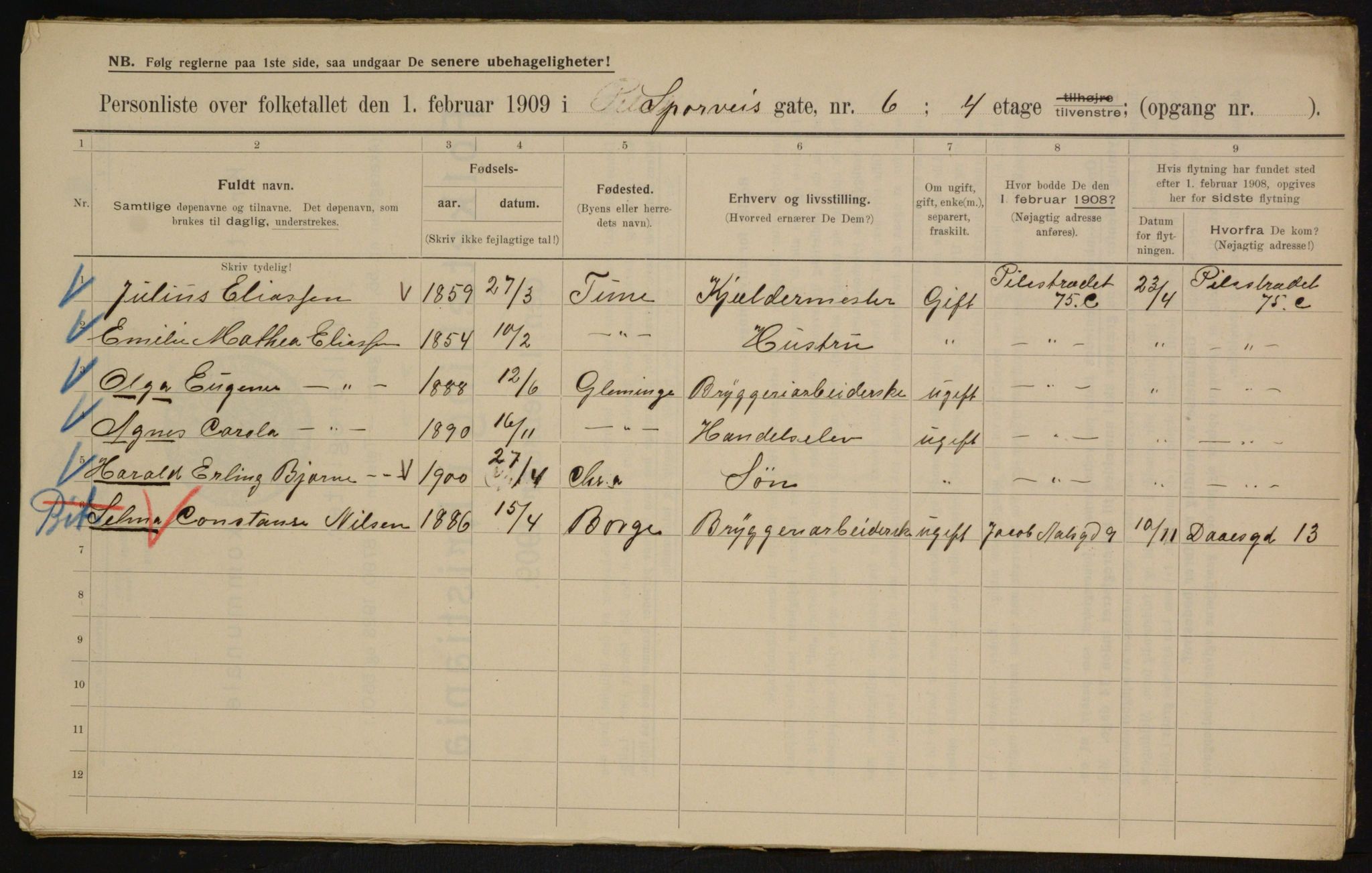 OBA, Municipal Census 1909 for Kristiania, 1909, p. 91000