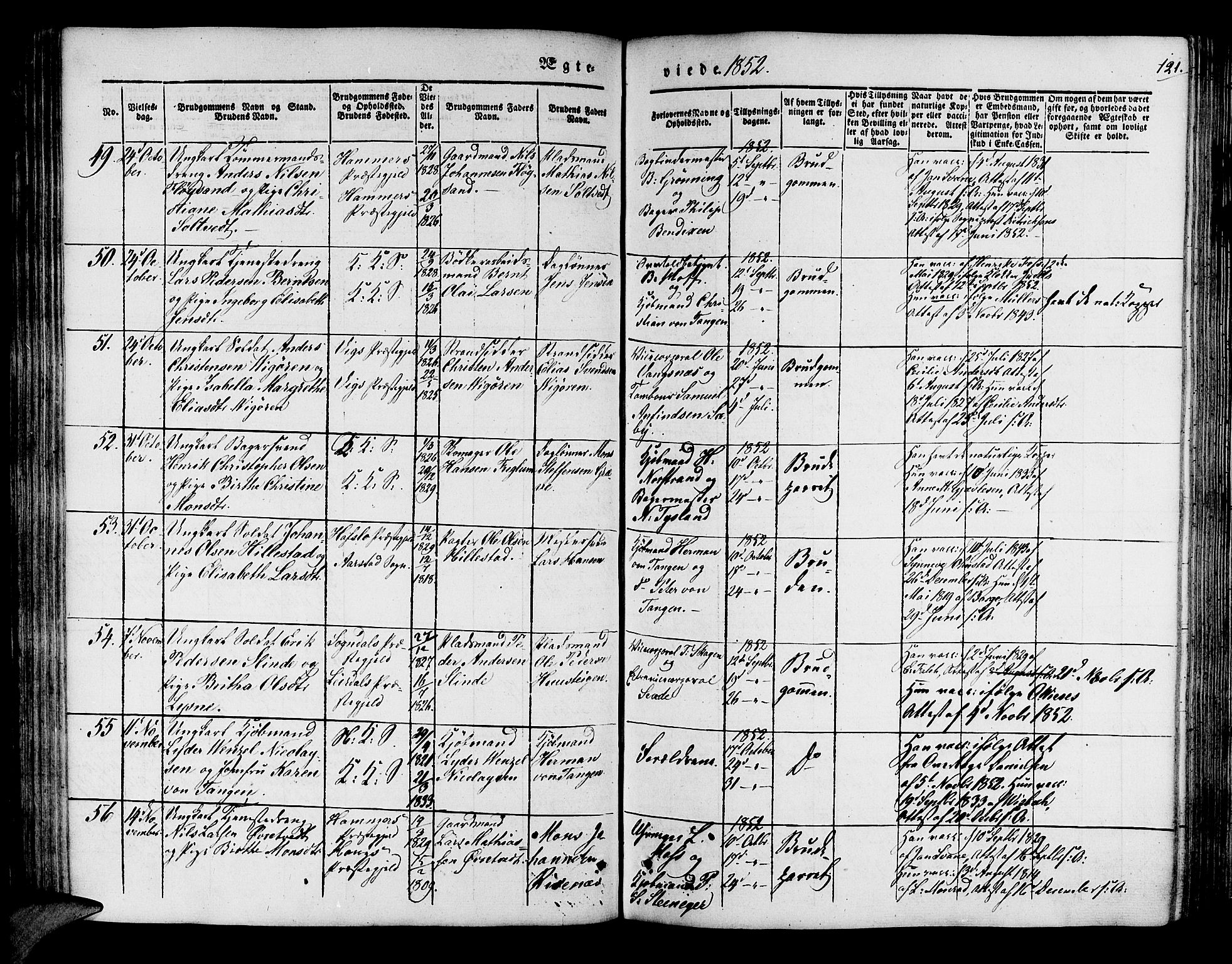 Korskirken sokneprestembete, AV/SAB-A-76101/H/Hab: Parish register (copy) no. D 1, 1840-1867, p. 121