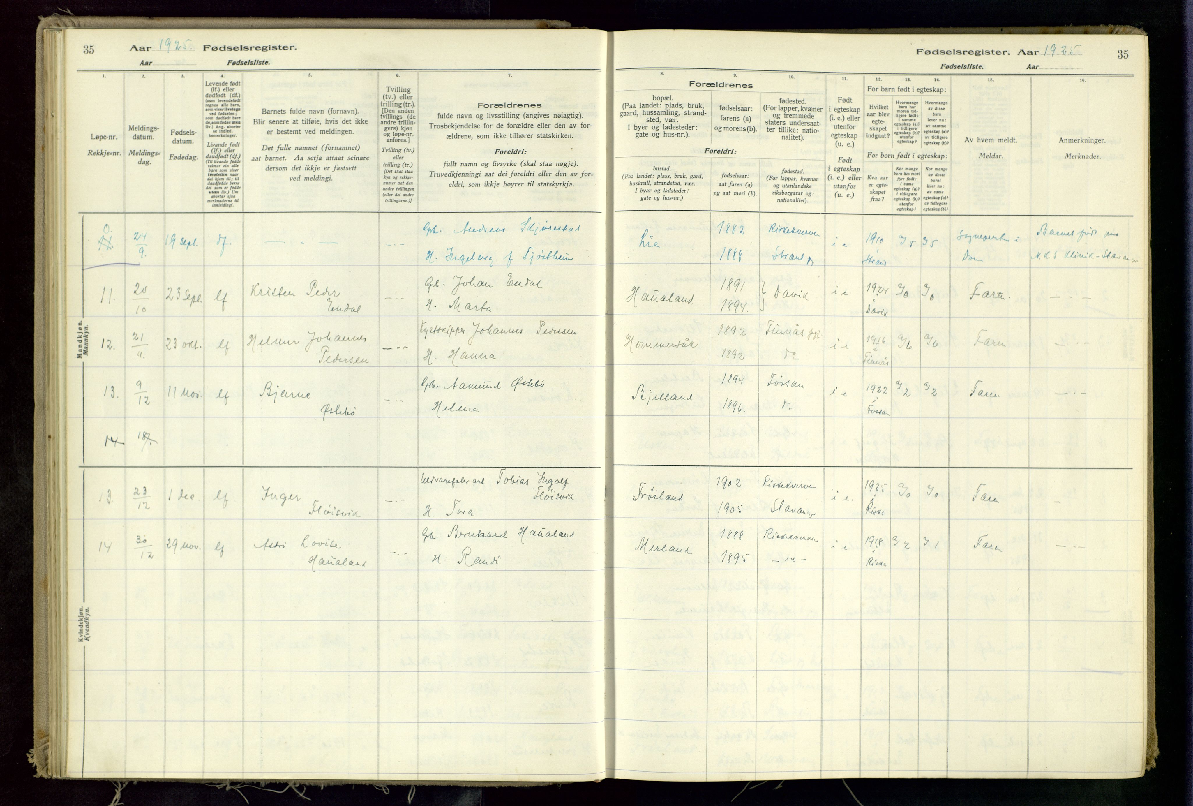 Hetland sokneprestkontor, AV/SAST-A-101826/70/704BA/L0002: Birth register no. 2, 1916-1968, p. 35