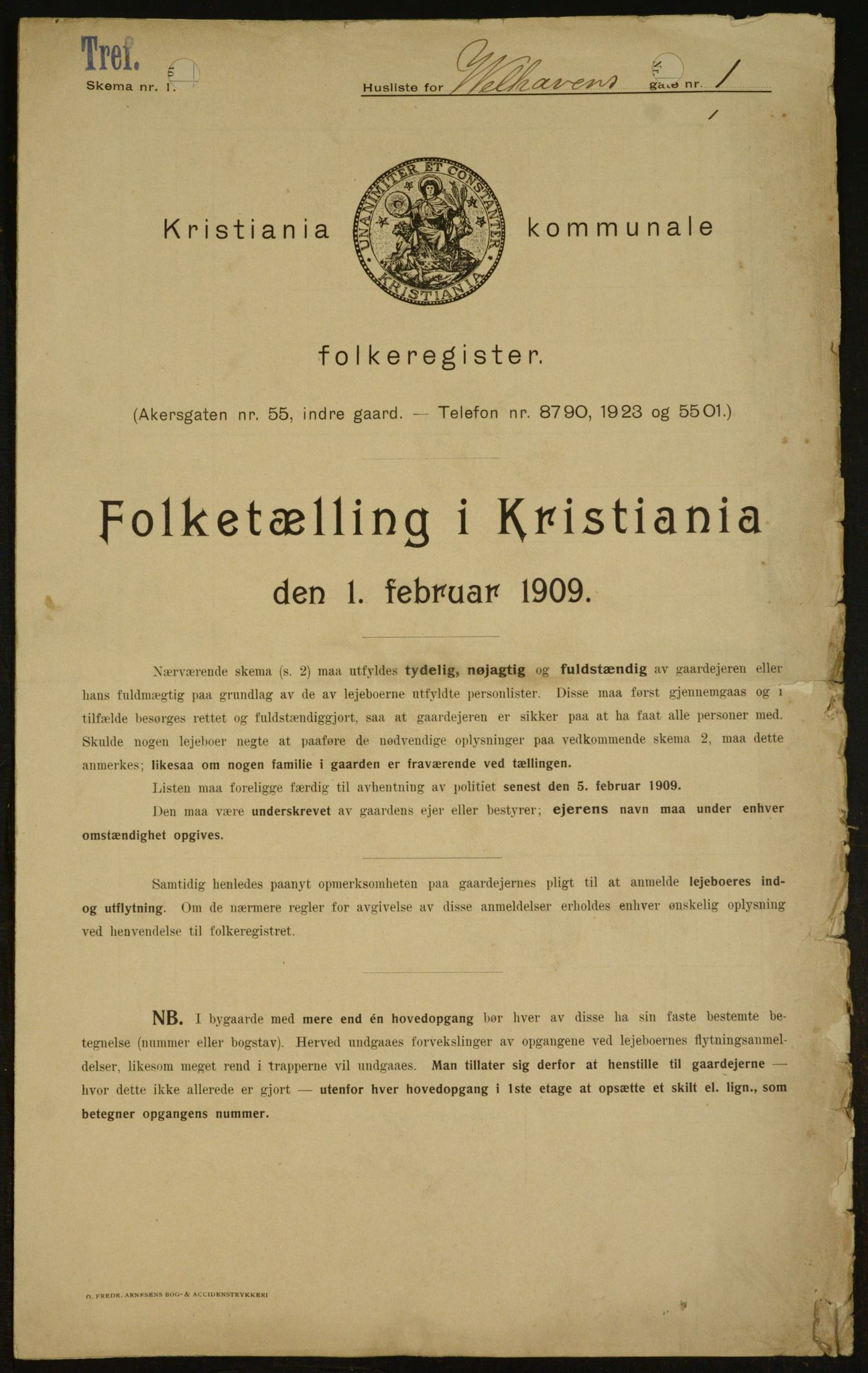 OBA, Municipal Census 1909 for Kristiania, 1909, p. 115562