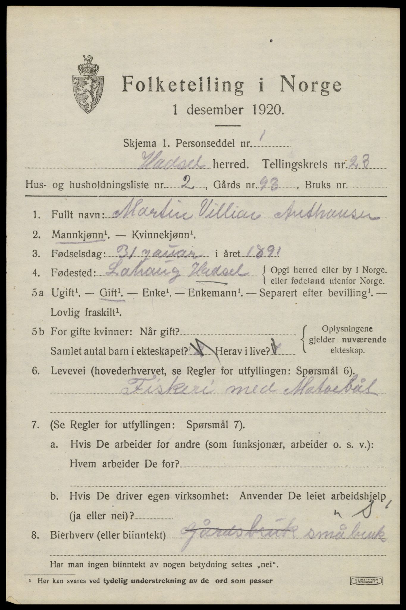 SAT, 1920 census for Hadsel, 1920, p. 20508