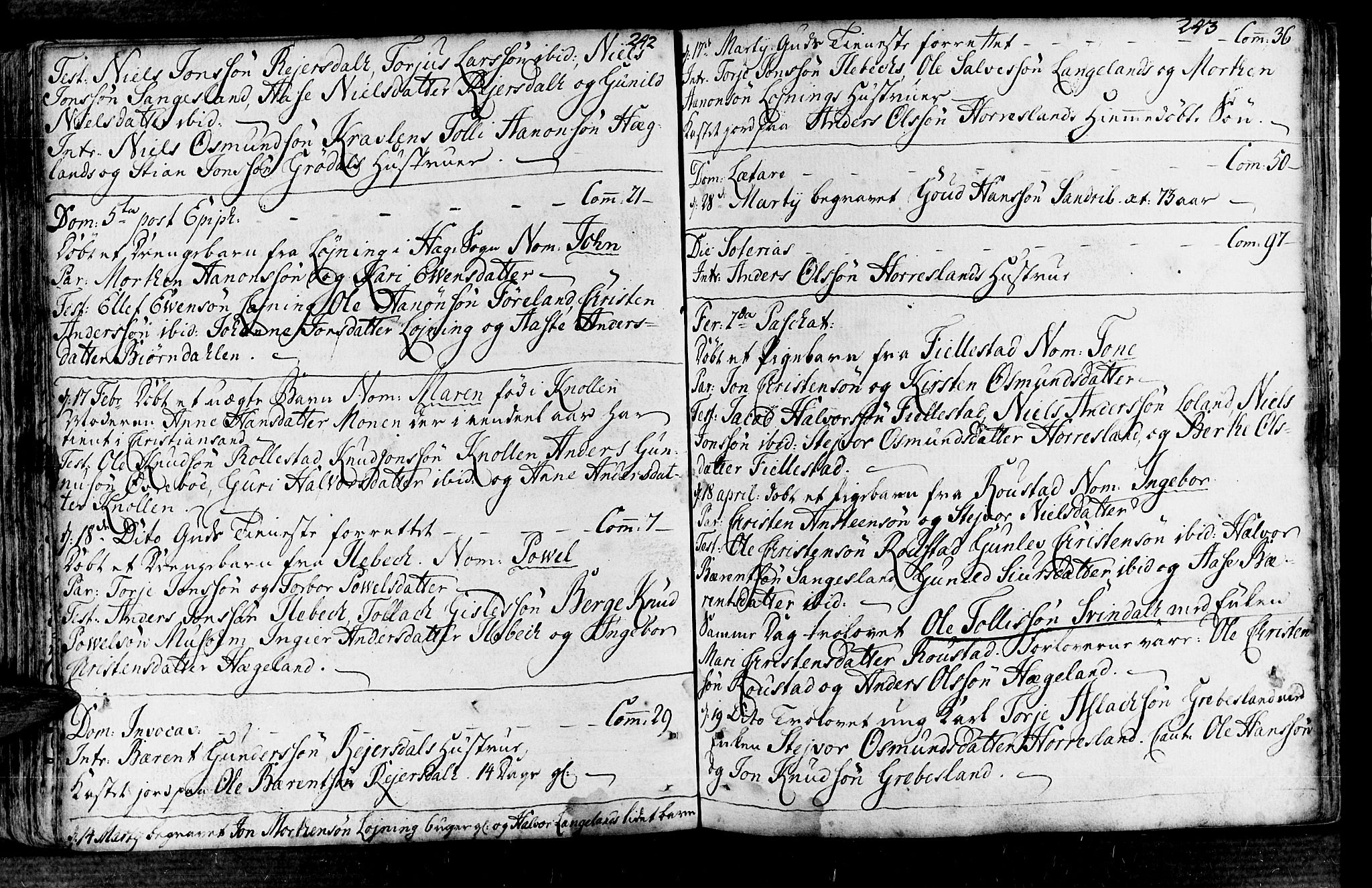 Vennesla sokneprestkontor, AV/SAK-1111-0045/Fa/Fac/L0001: Parish register (official) no. A 1, 1743-1784, p. 242-243