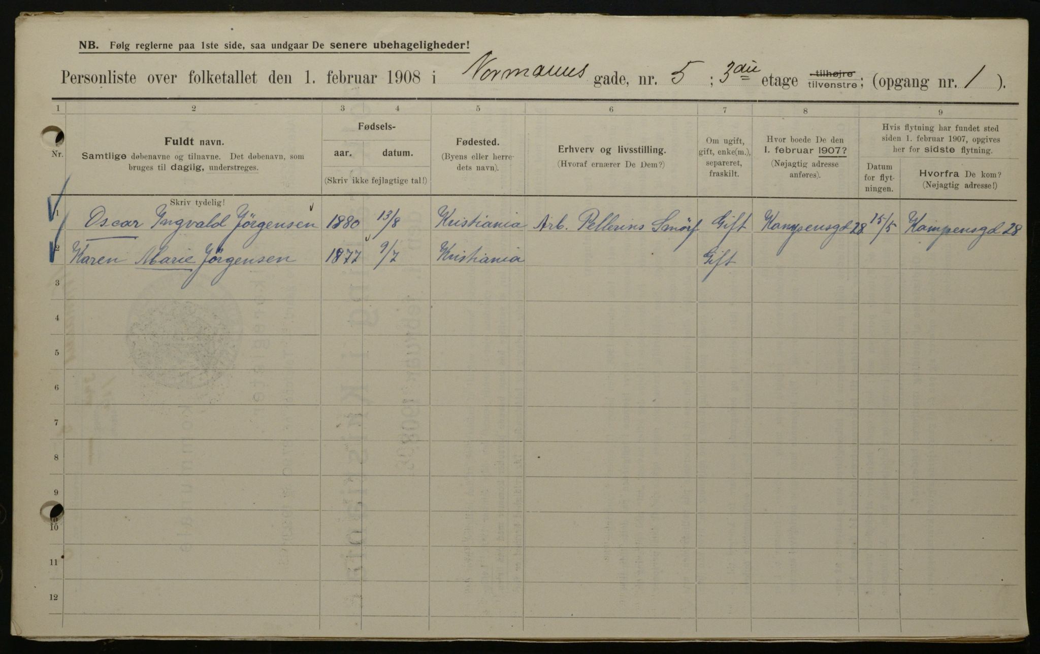 OBA, Municipal Census 1908 for Kristiania, 1908, p. 66029